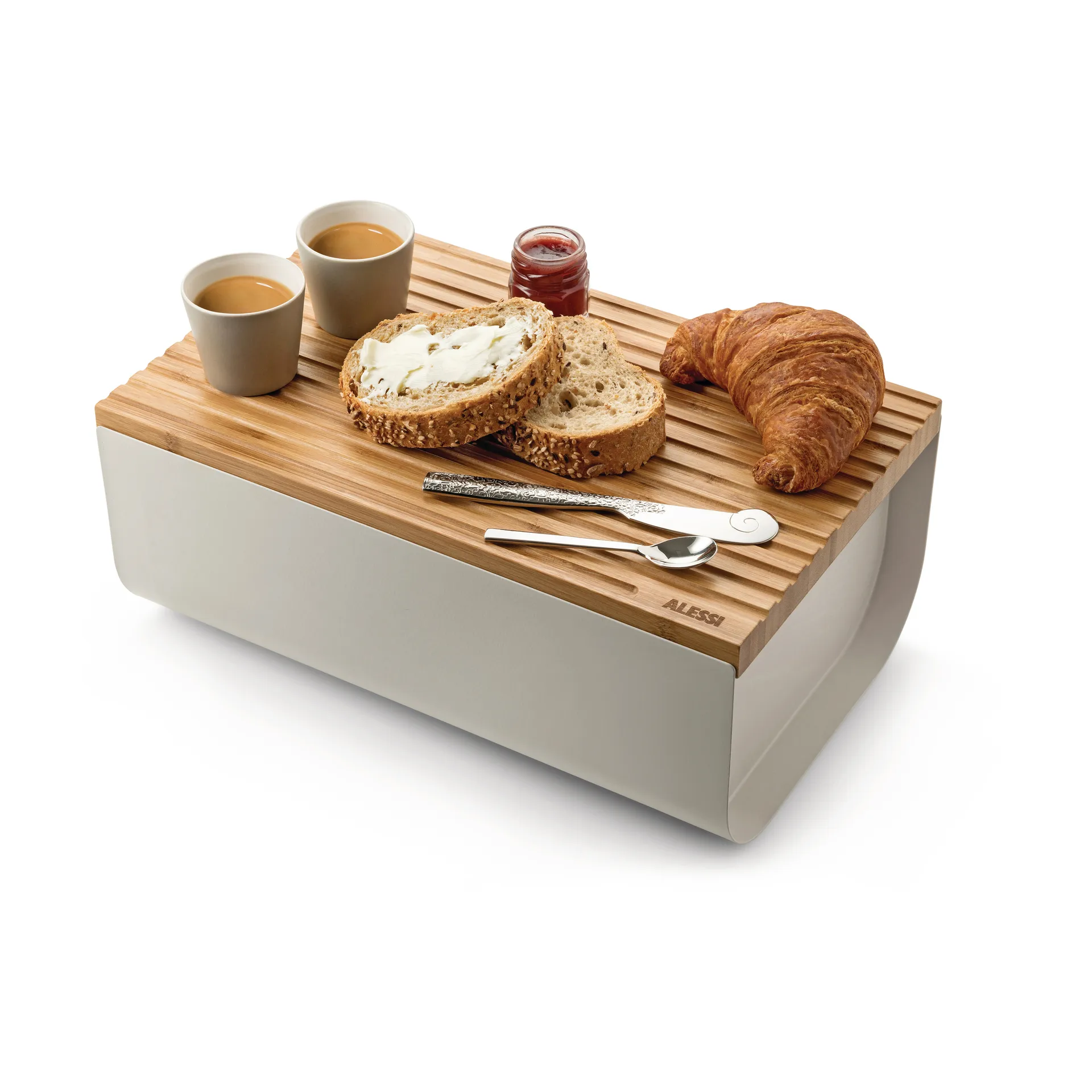 Mattina bread bin 34 cm, Warm grey-bamboo Alessi