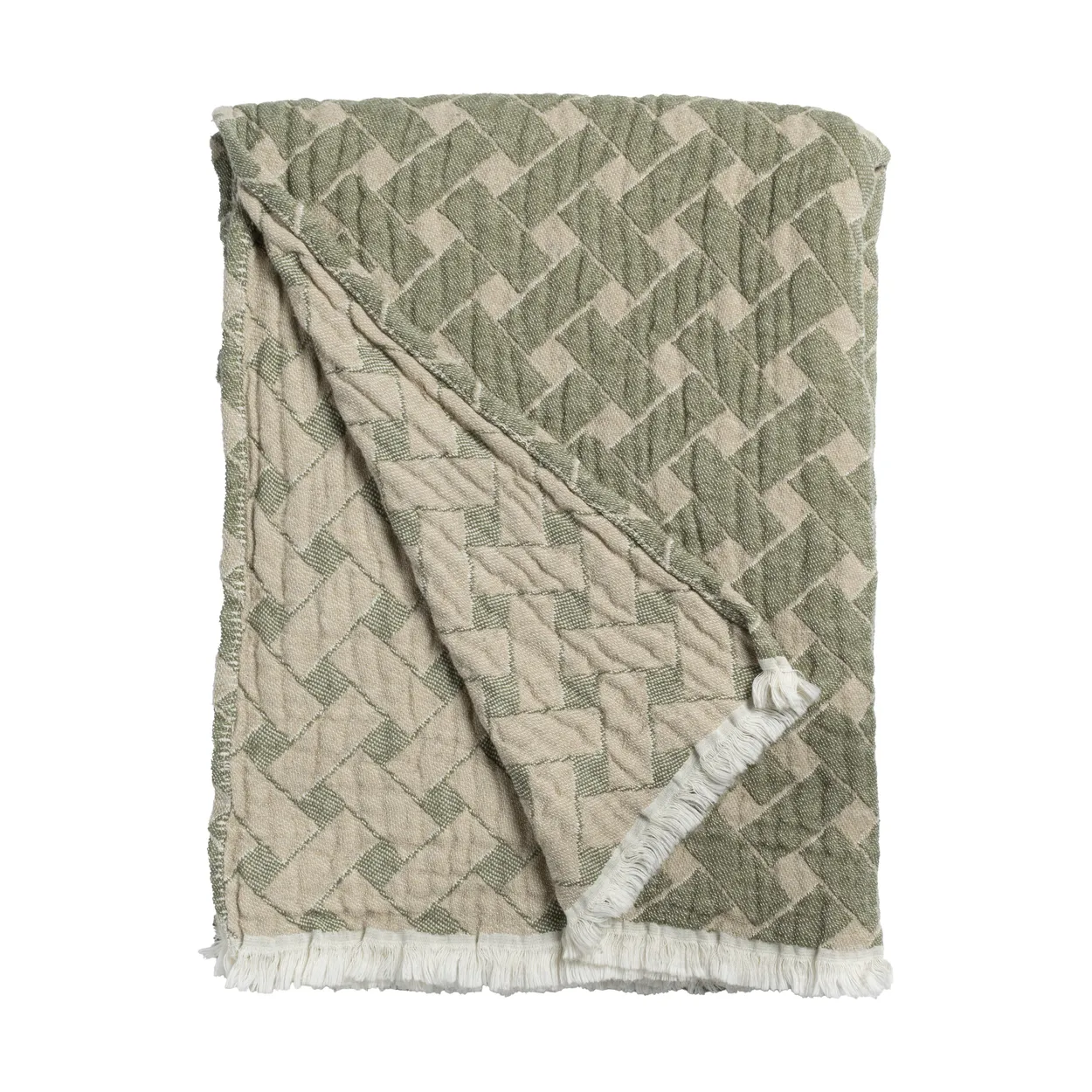 Almedahls Basket blanket 170x120 cm Green-beige | Scandinavian Design | Wool blankets & throws | Green