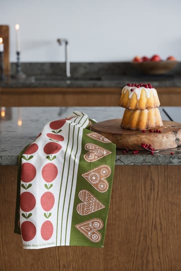 Fruit and cake kitchen towel 47x70 cm - Red-green - Almedahls