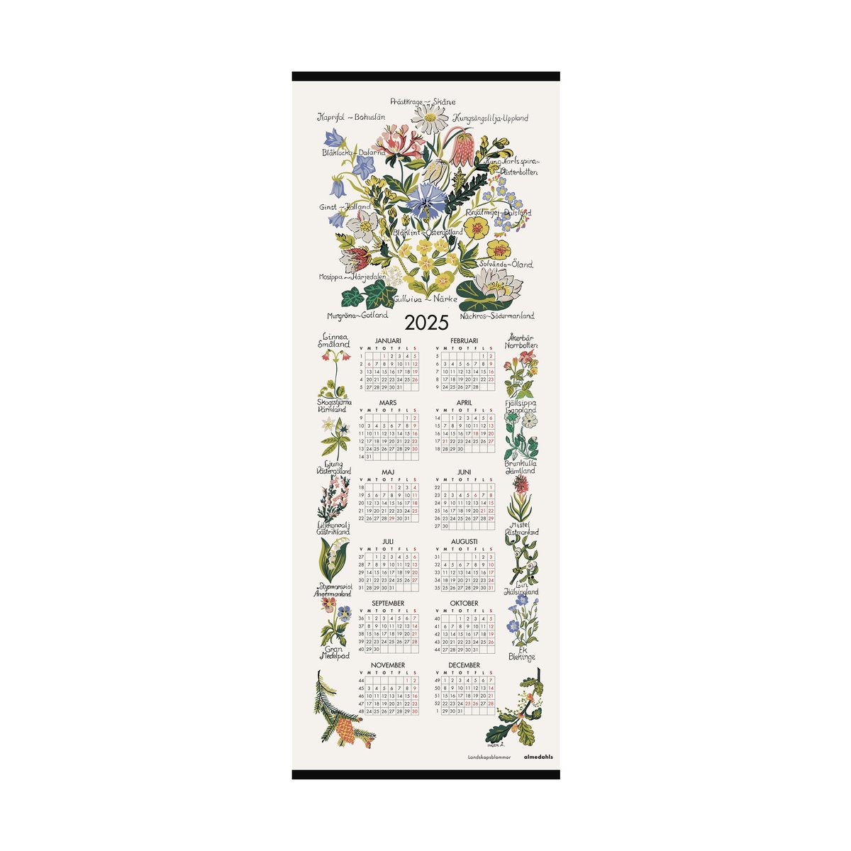 Almedahls Landscape Flowers Calendar 2025 35x90 cm | Scandinavian Design | Calendars & notebooks | Multi