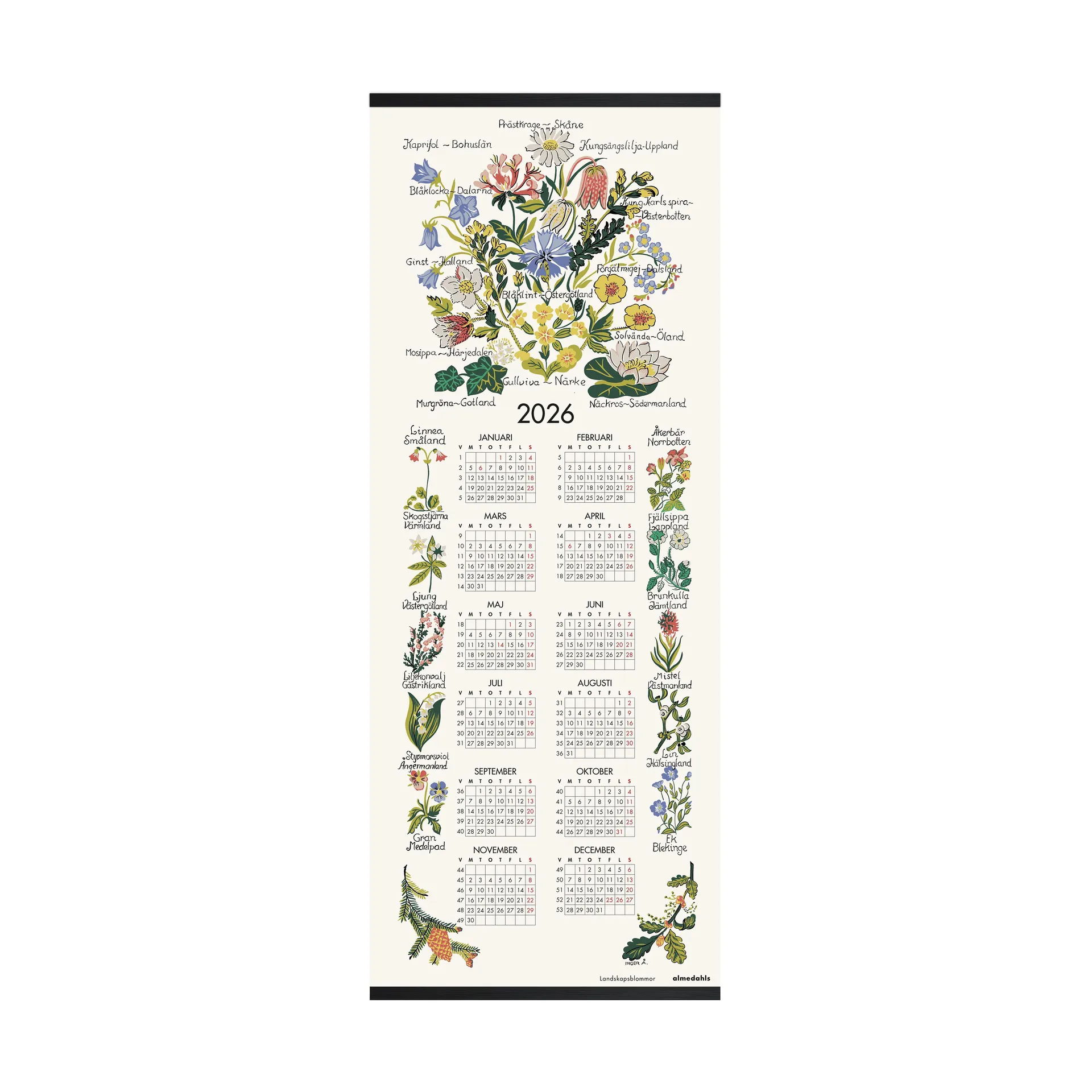 Landscape Flowers calendar 2026, 35x90 cm Almedahls