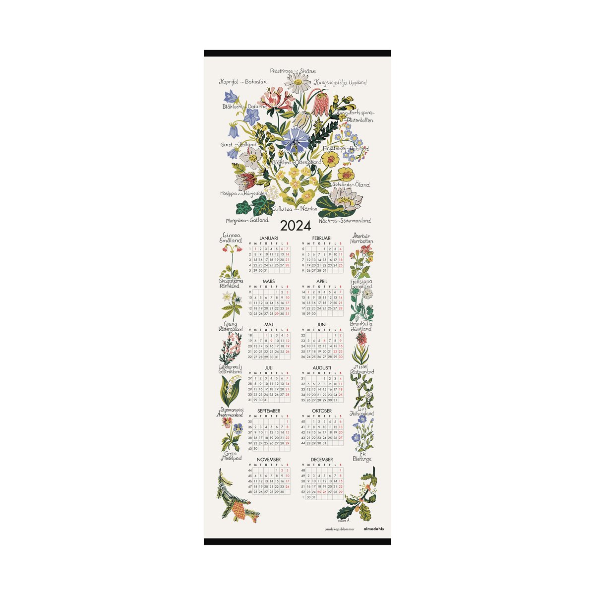 Almedahls Landskapsblommor calender 2024 35x90 cm | Scandinavian Design | Calendars & notebooks | Multi
