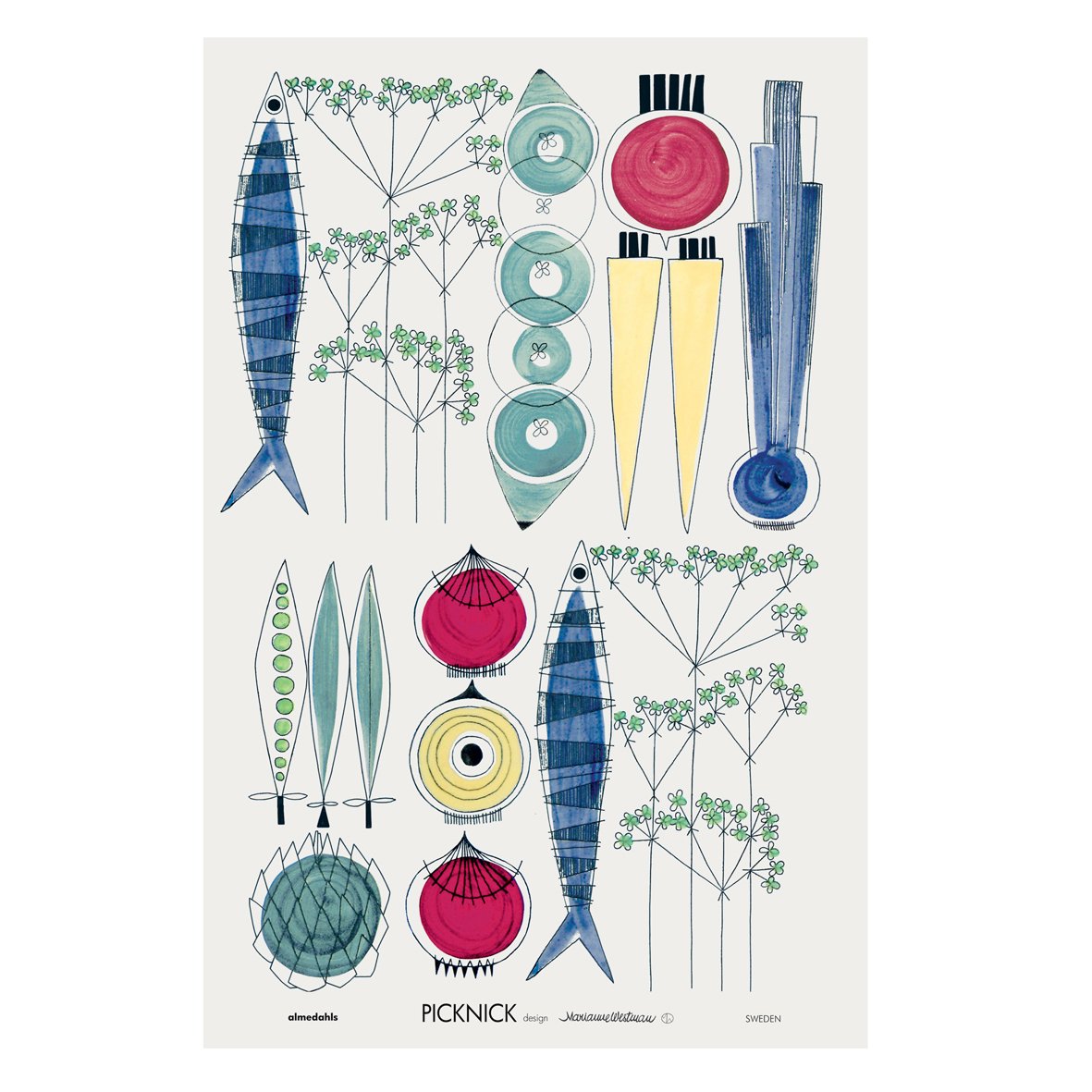 Almedahls Picknick kitchen towel 47x70 cm | Scandinavian Design | Kitchen tea towels | Blue