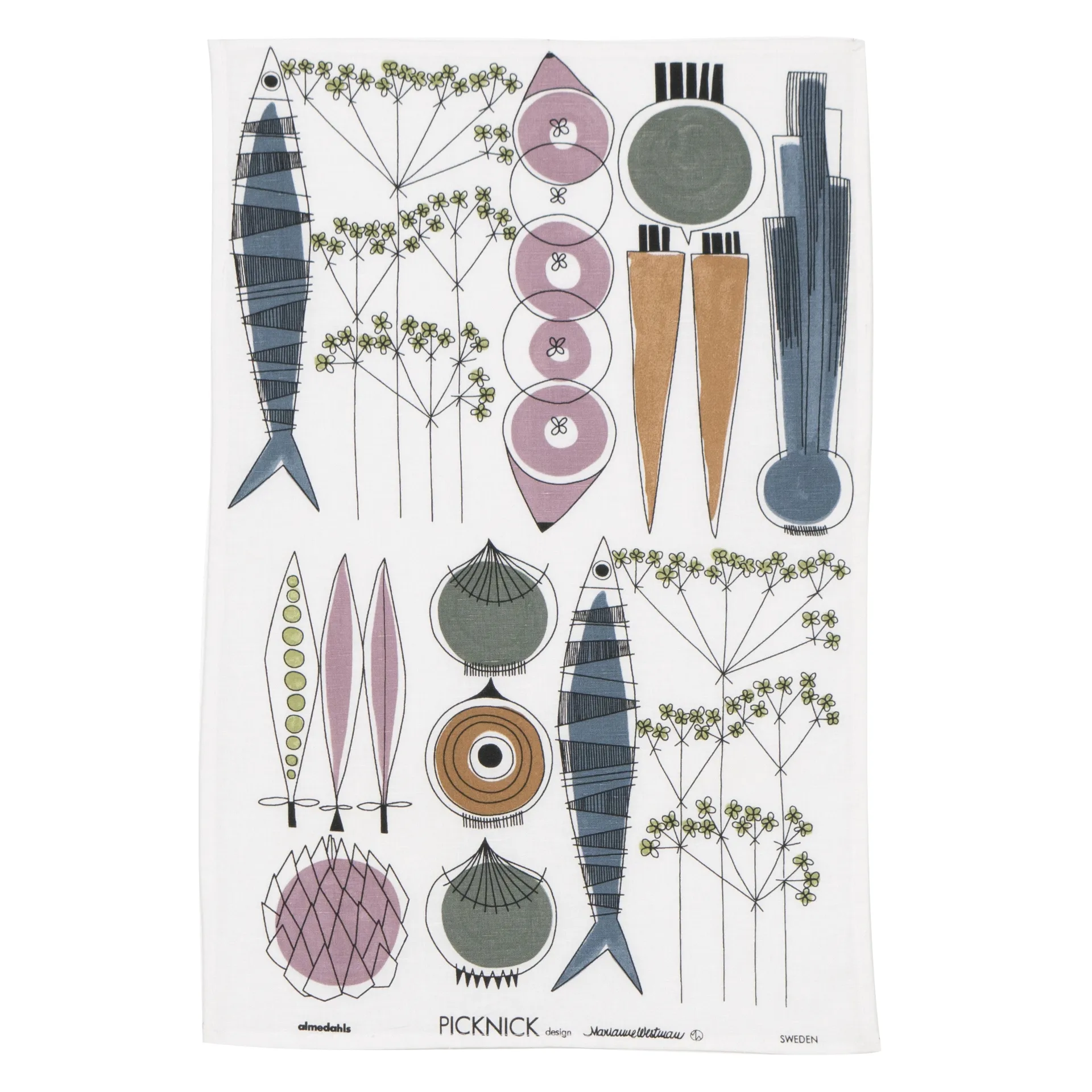 Picknick kitchen towel, blue/pink Almedahls