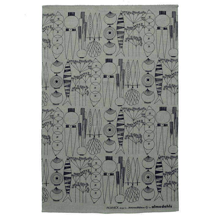 Picknick kitchen towel - green-grey-black - Almedahls