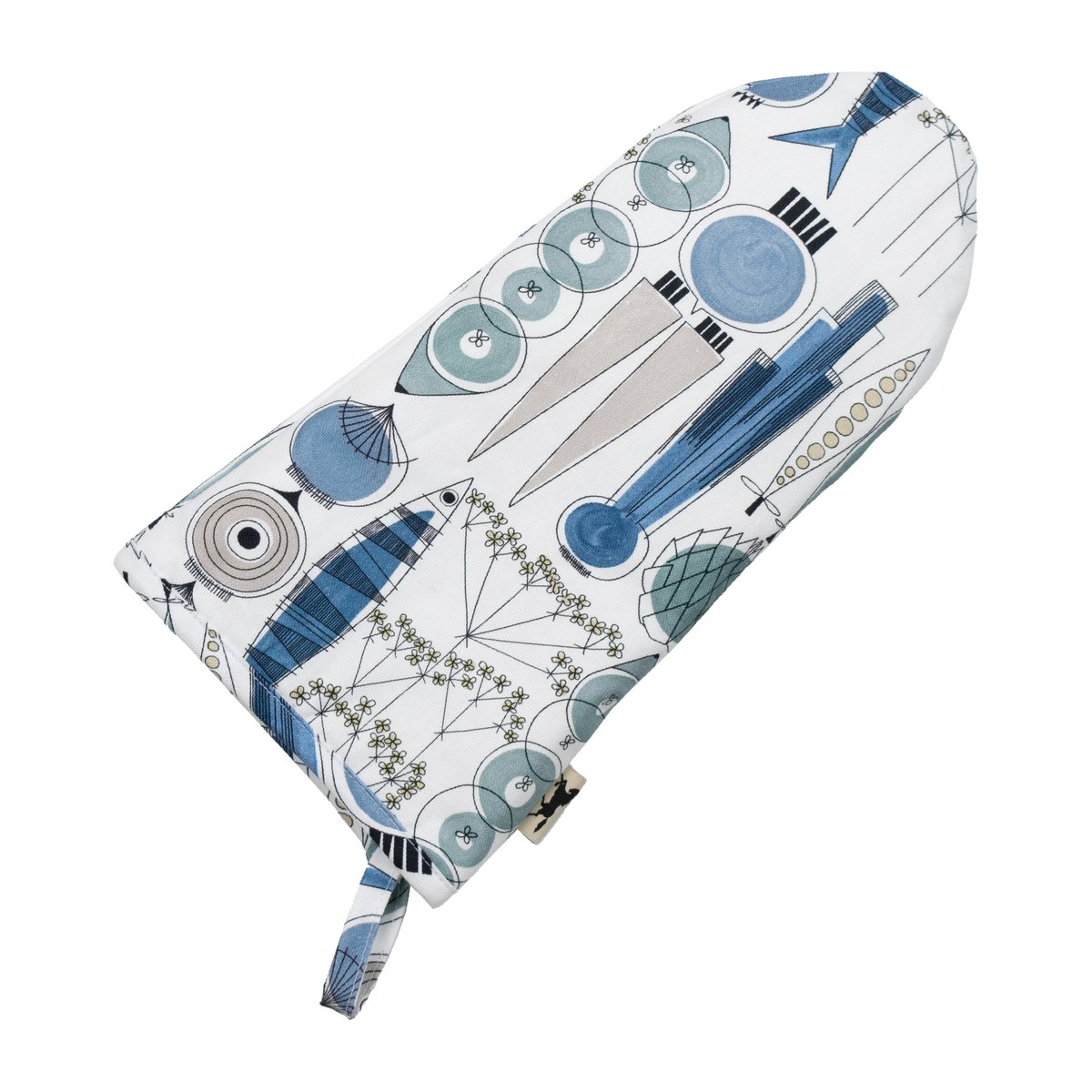 Almedahls Picknick oven glove small pattern Blue-beige