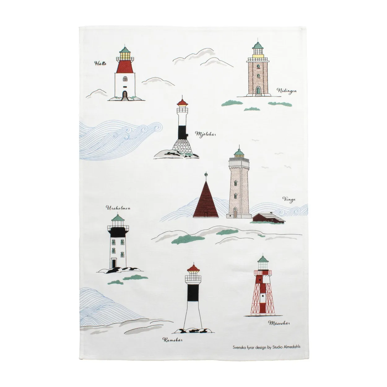 Almedahls Swedish lighthouses kitchen towel 47x70 cm White-multi
