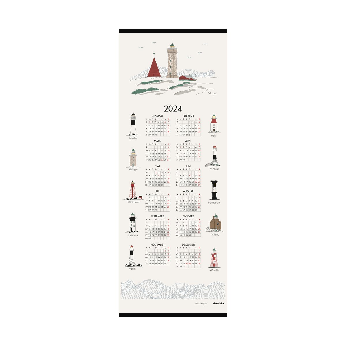 Almedahls Swedish pine tree calender 2024 35x90 cm