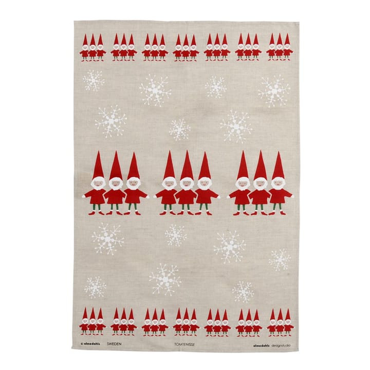 Tomtenisse Kitchen Towel - red santas - Almedahls