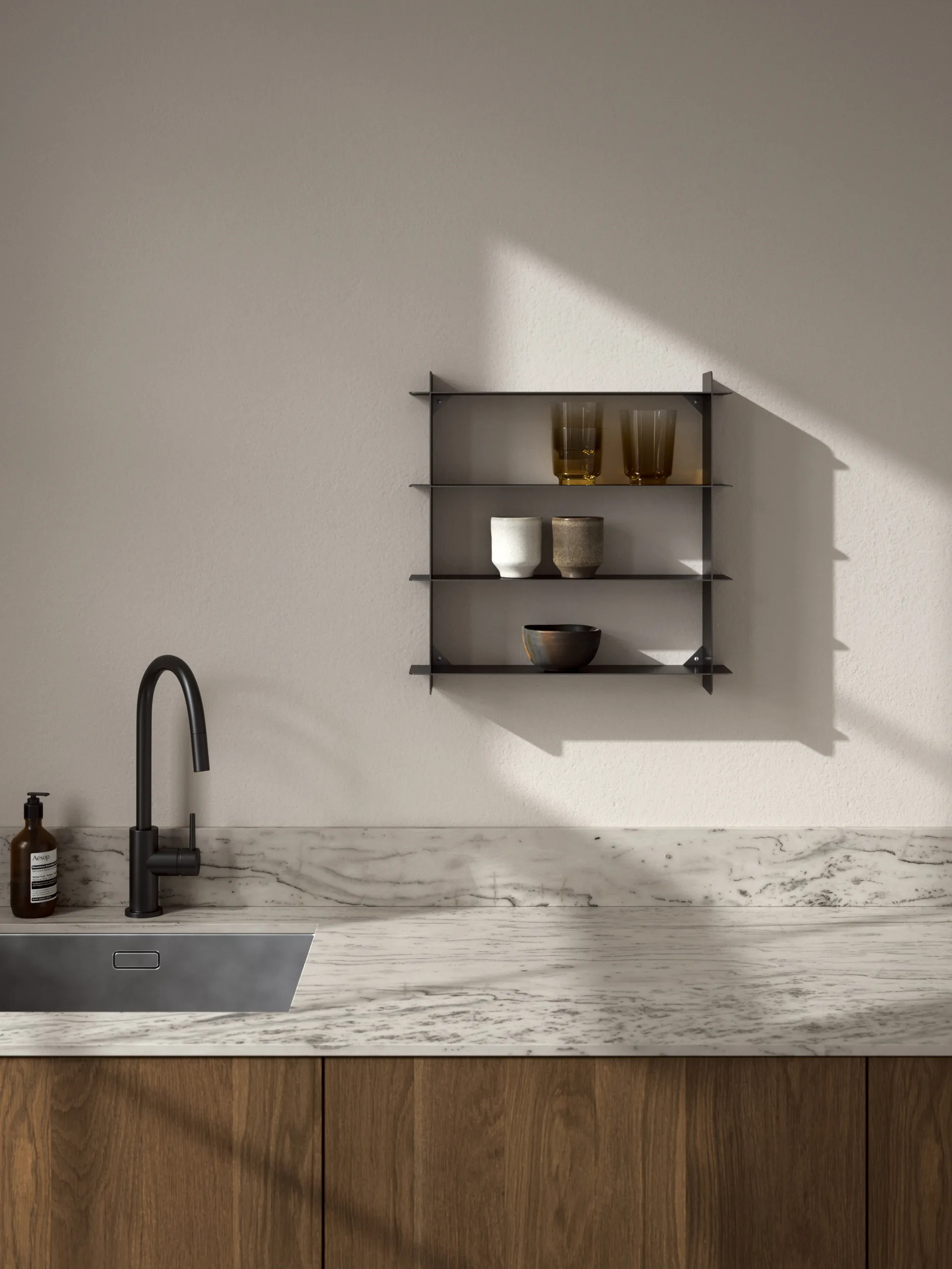 Division wall shelf, Black steel, 45x45x10 cm Andersen Furniture