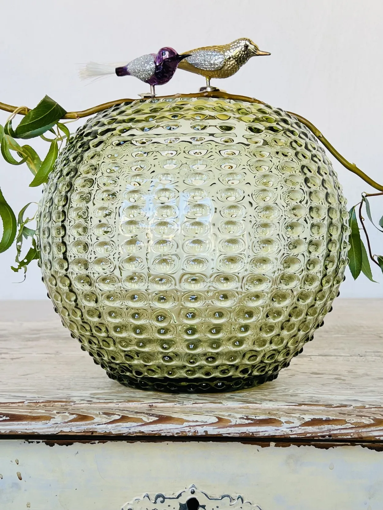 Anna Von Lipa Hobnail Globe vase 24 cm Olivegreen