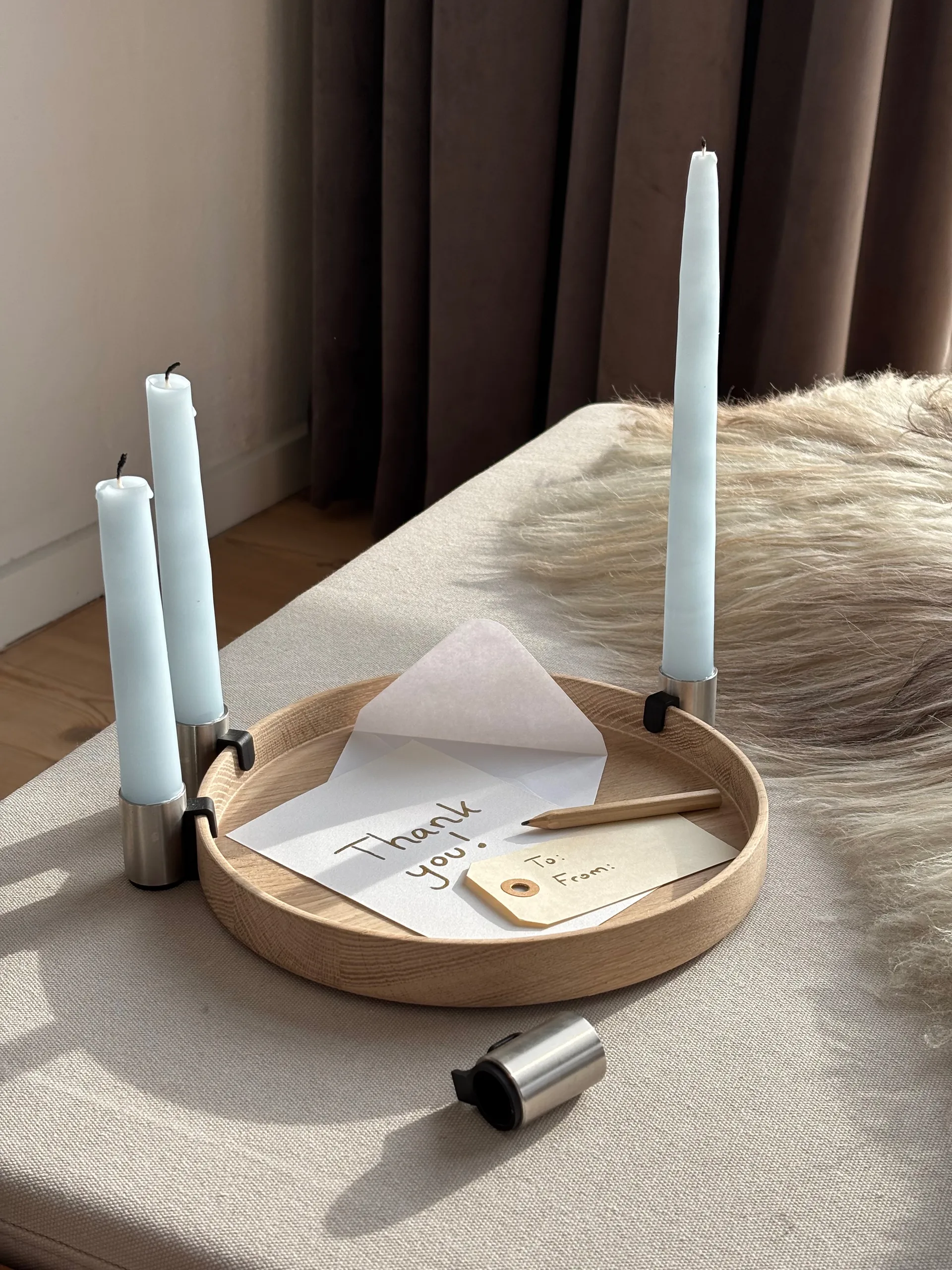 Luna Candle Holder Ø27 cm, Oak-steel Applicata