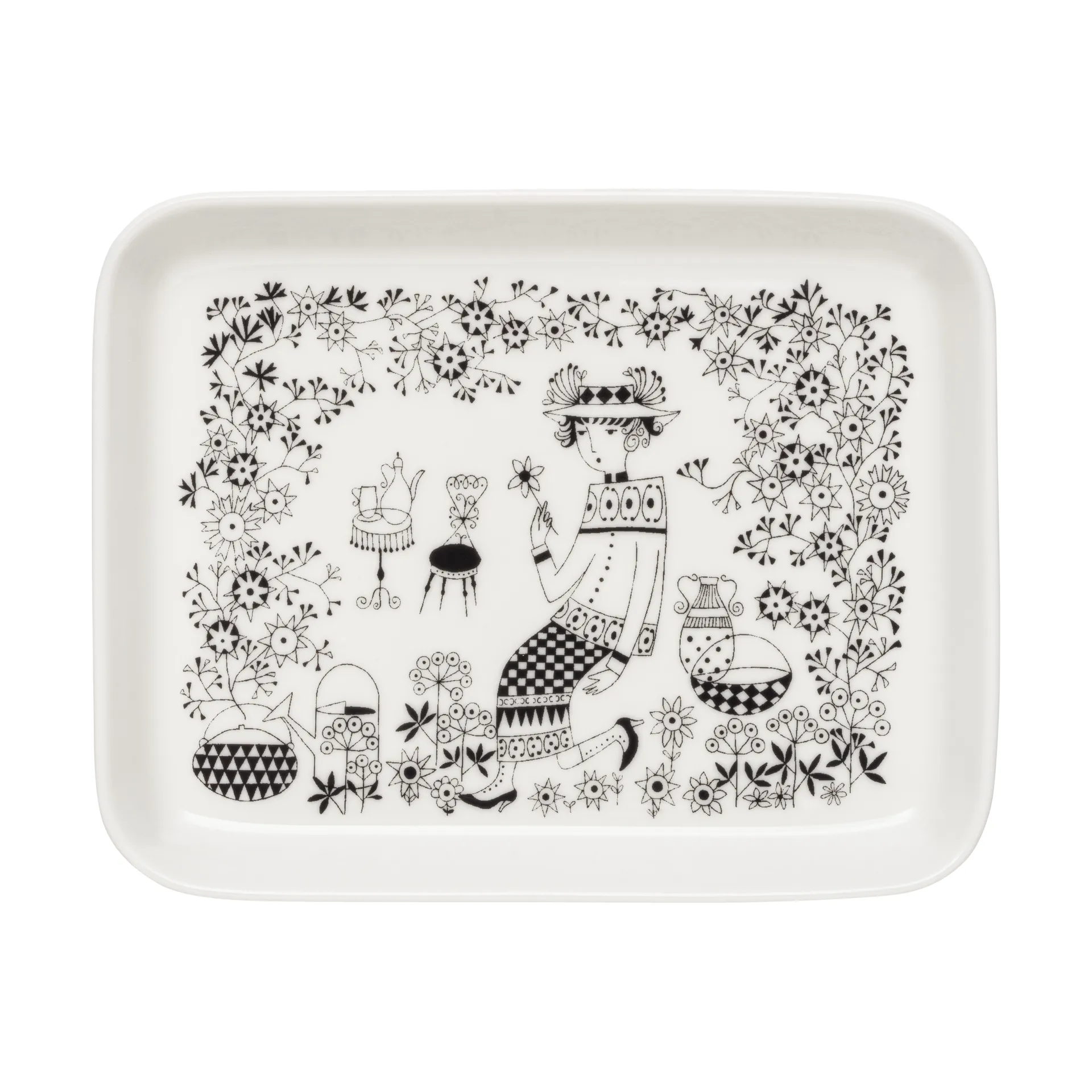 Emilia plate 15x19 cm, Black-white Arabia