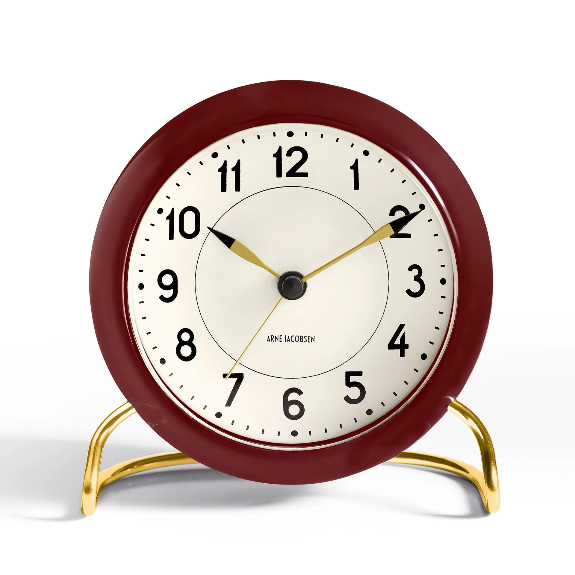 AJ Station table clock burgundy, burgundy Arne Jacobsen Clocks