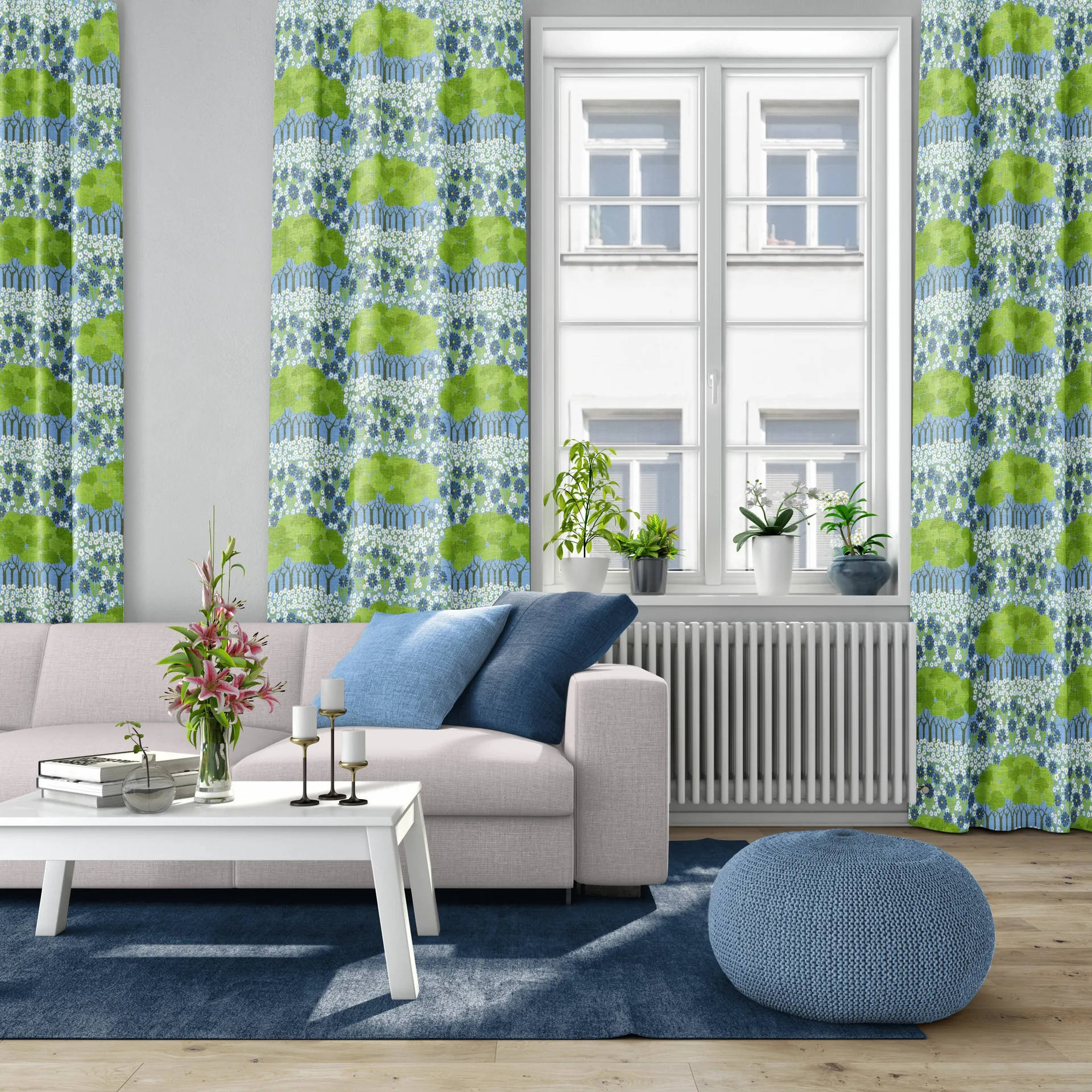 Allé fabric, Green-blue Arvidssons Textil