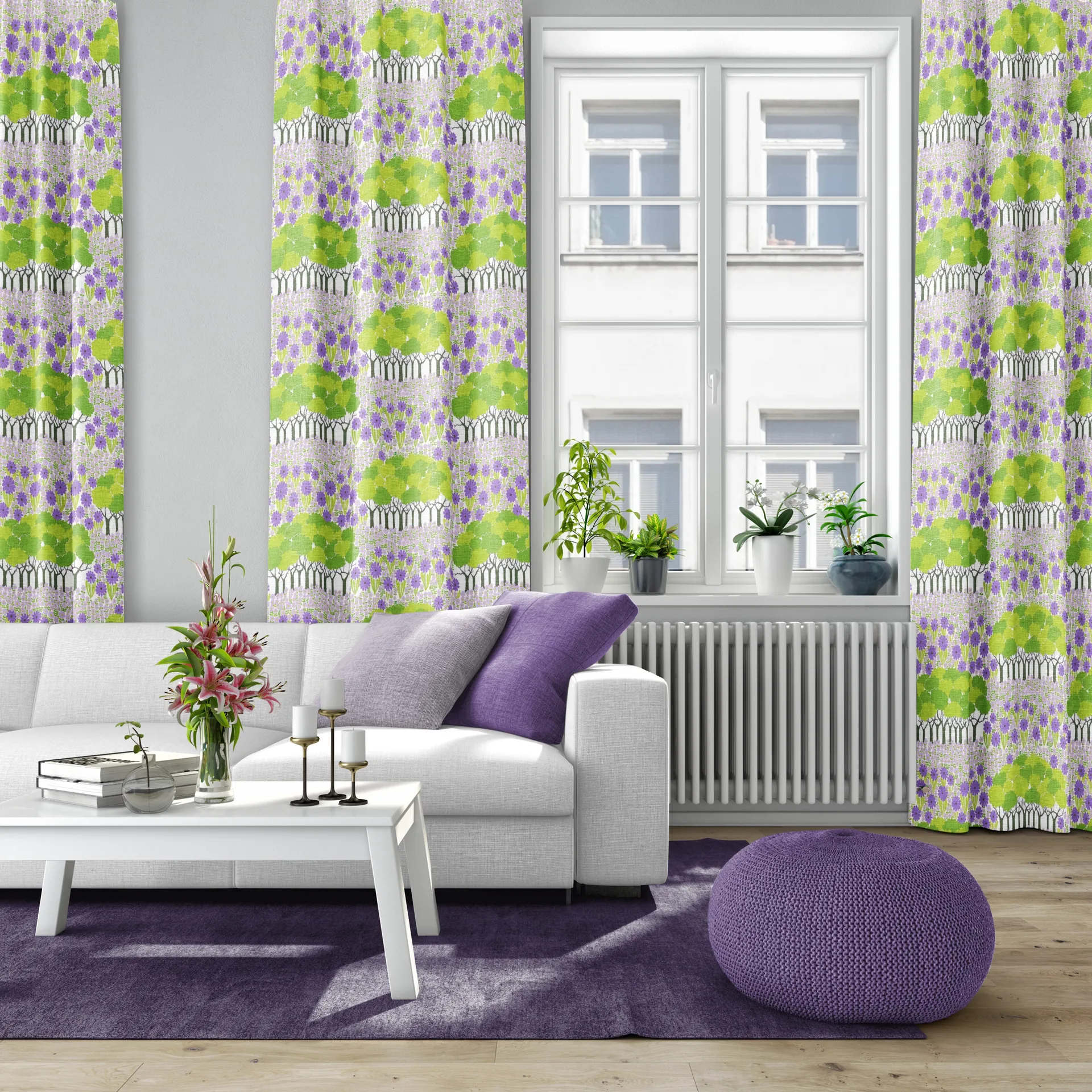 Allé fabric, Green-purple Arvidssons Textil