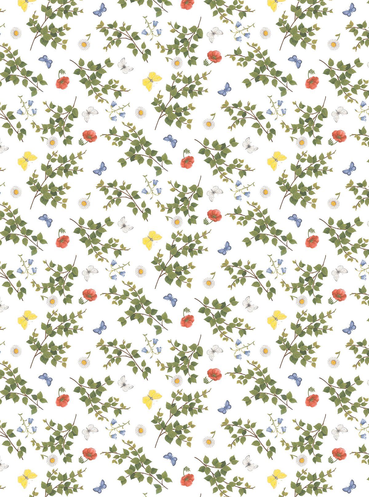 Arvidssons Textil birchäng fabric Green-multi | Scandinavian Design | Fabric by the metre | Green