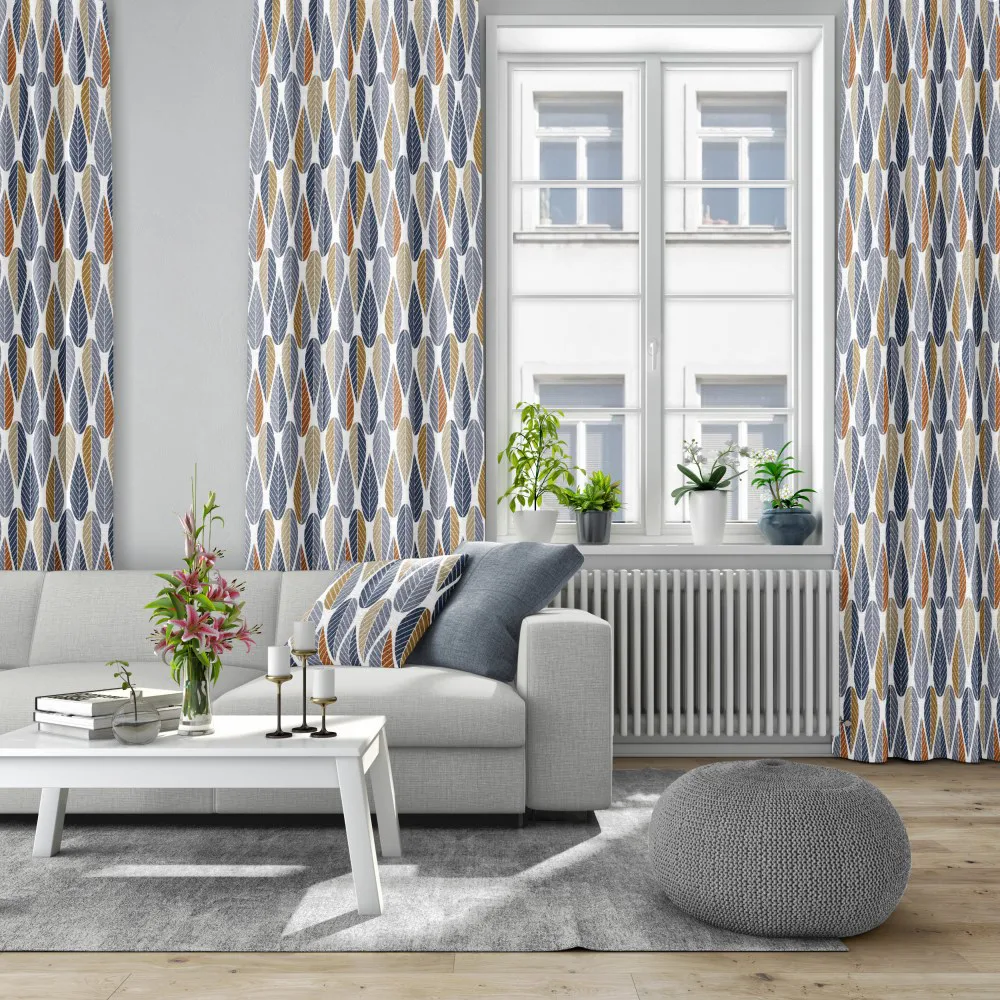 Blader fabric, blue Arvidssons Textil