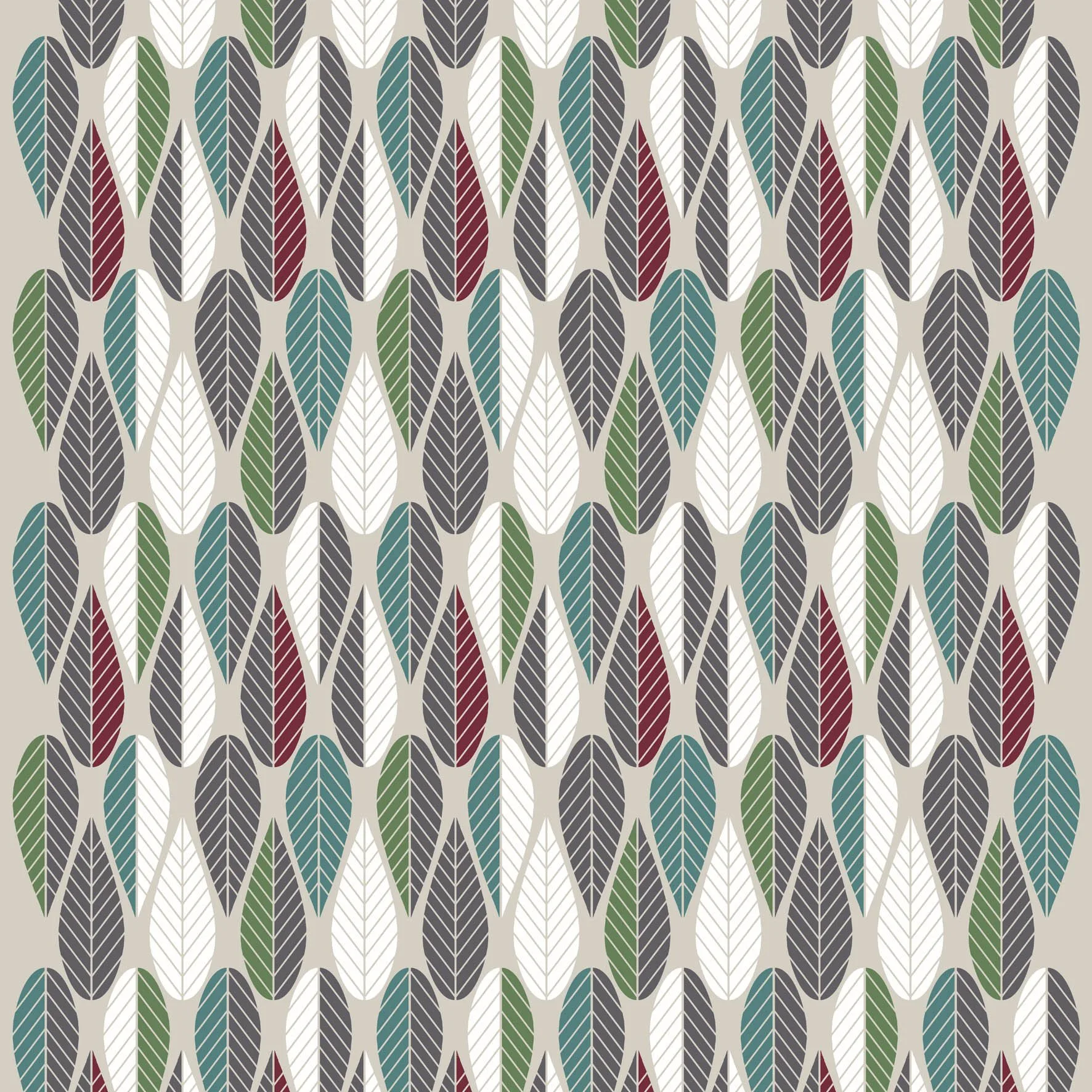 Blader fabric, burgundy-green-grey Arvidssons Textil