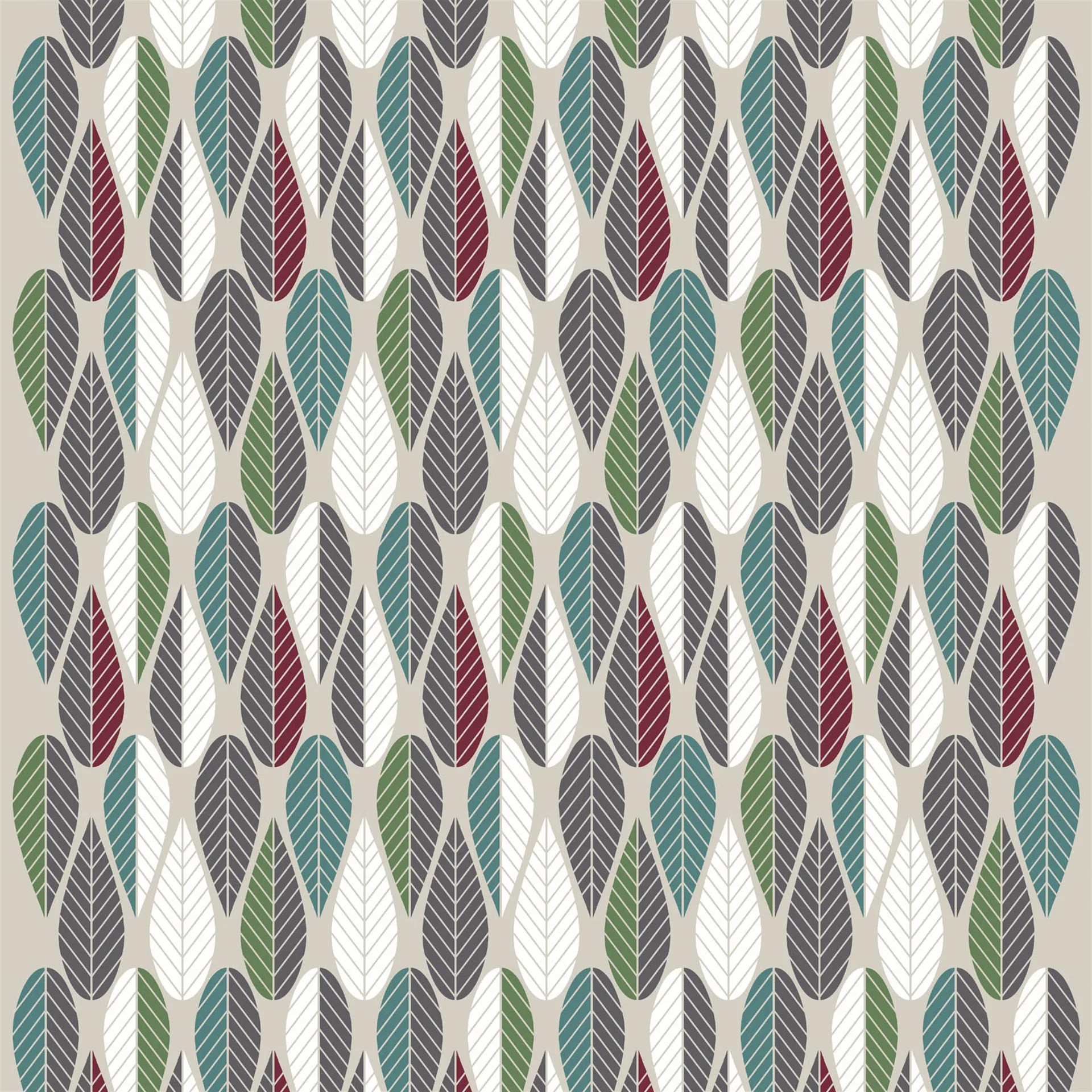 Blader fabric, burgundy-green-grey Arvidssons Textil