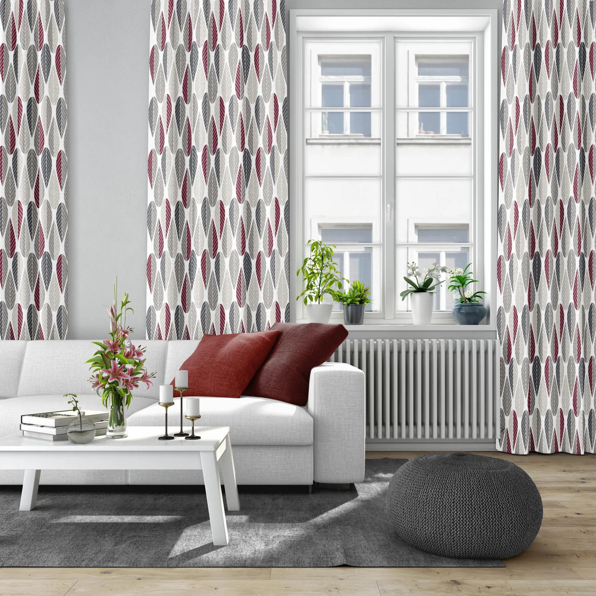 Blader fabric, grey-red Arvidssons Textil