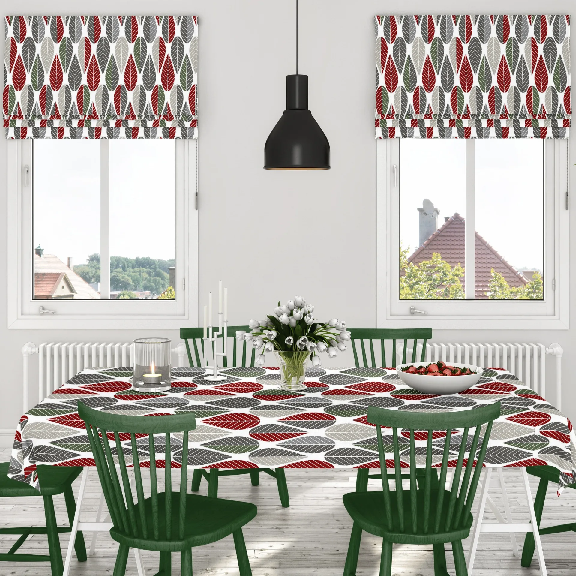 Blader oilcloth, red-green Arvidssons Textil