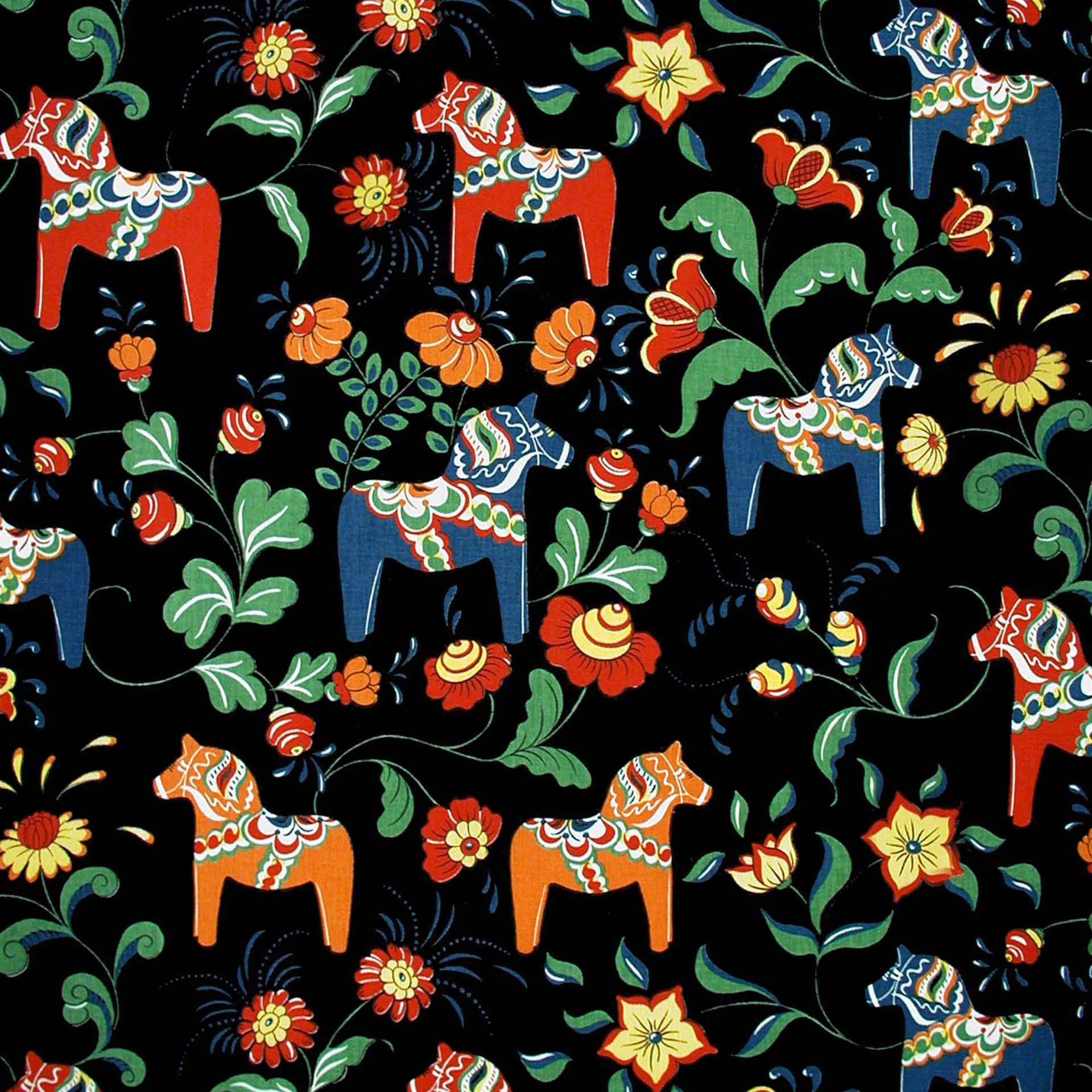 Dala horse oilcloth, black Arvidssons Textil