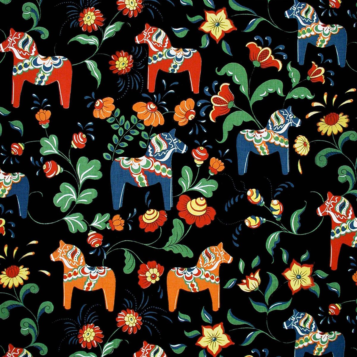Arvidssons Textil Dala horse oilcloth black | Scandinavian Design | Oilcloths | Black