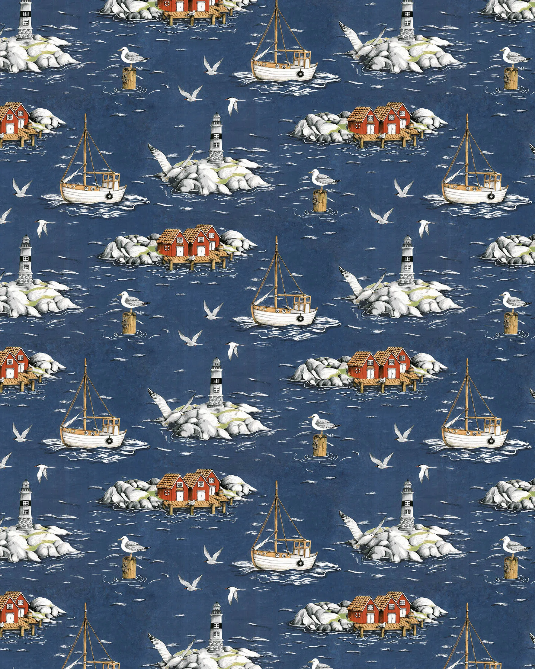 Fiskeskär oilcloth, Blue Arvidssons Textil