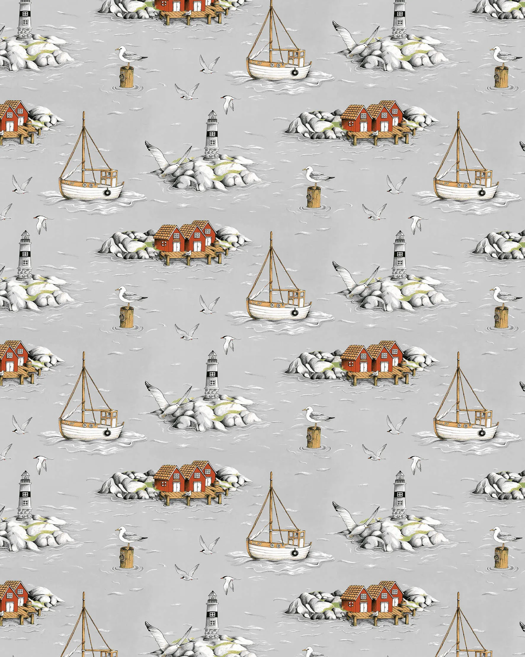 Fiskeskär oilcloth, grey Arvidssons Textil