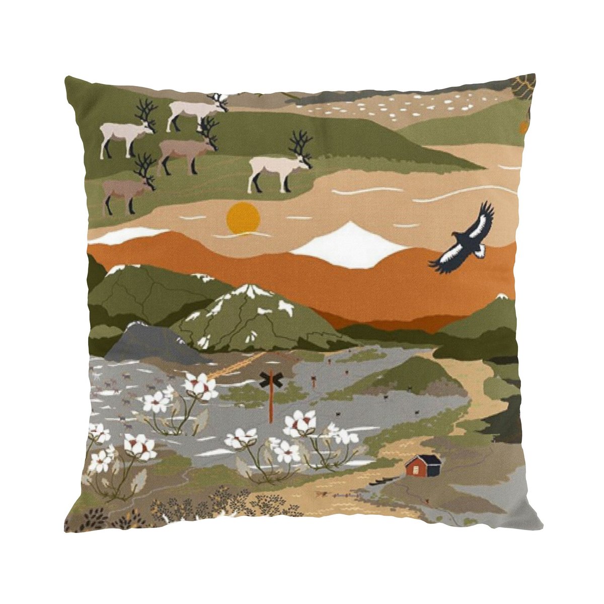 Arvidssons Textil Fjällvandring cushion cover 47x47 cm green-rust