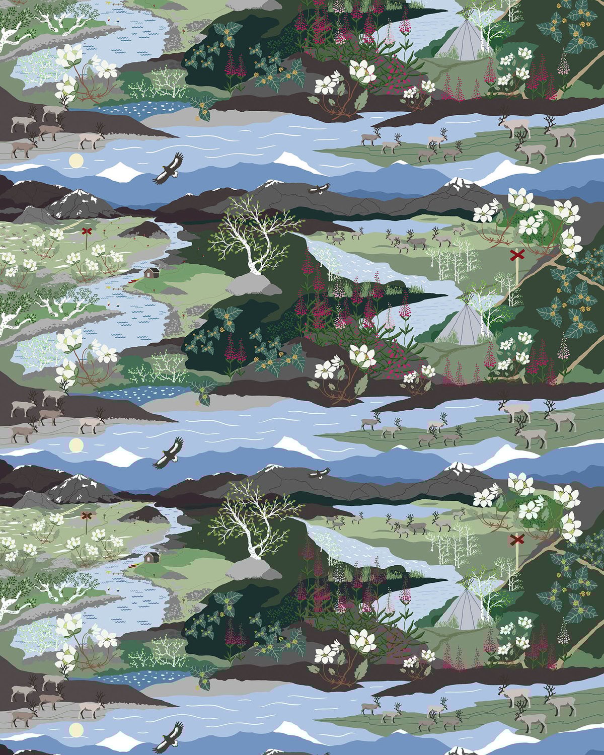 Arvidssons Textil Fjällvandring fabric Blue-green | Scandinavian Design | Fabric by the metre | Blue