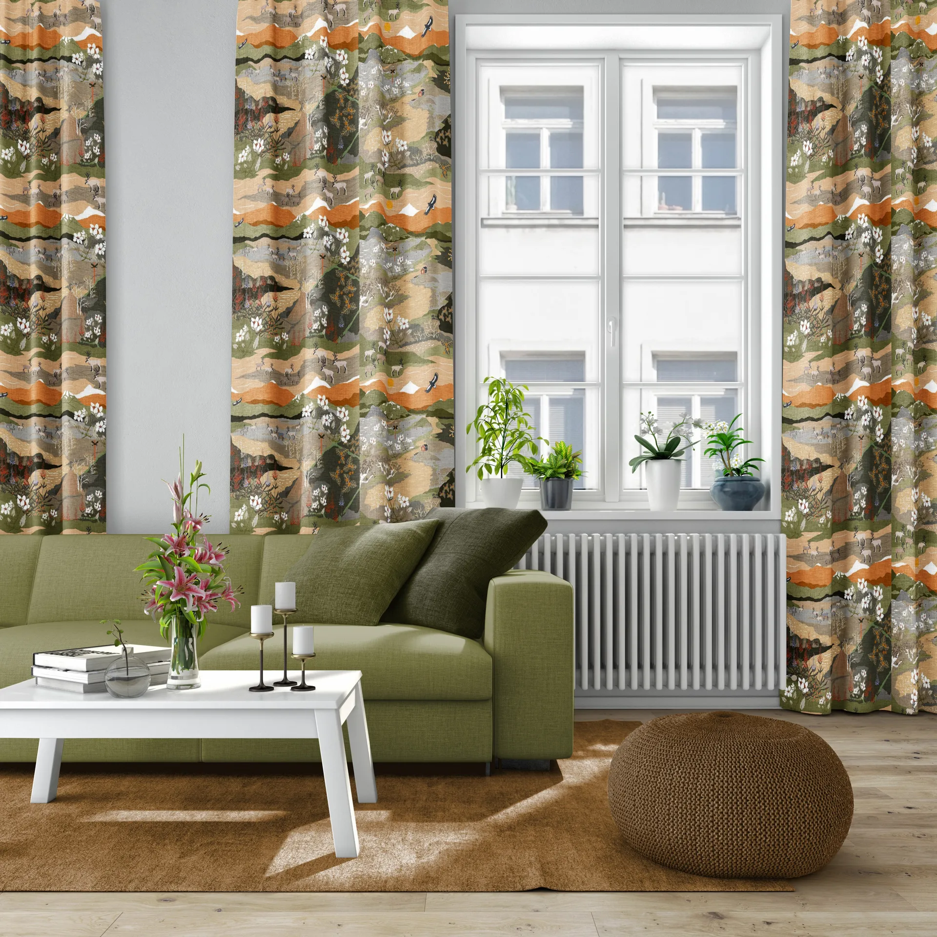 Fjällvandring fabric, green-rust Arvidssons Textil