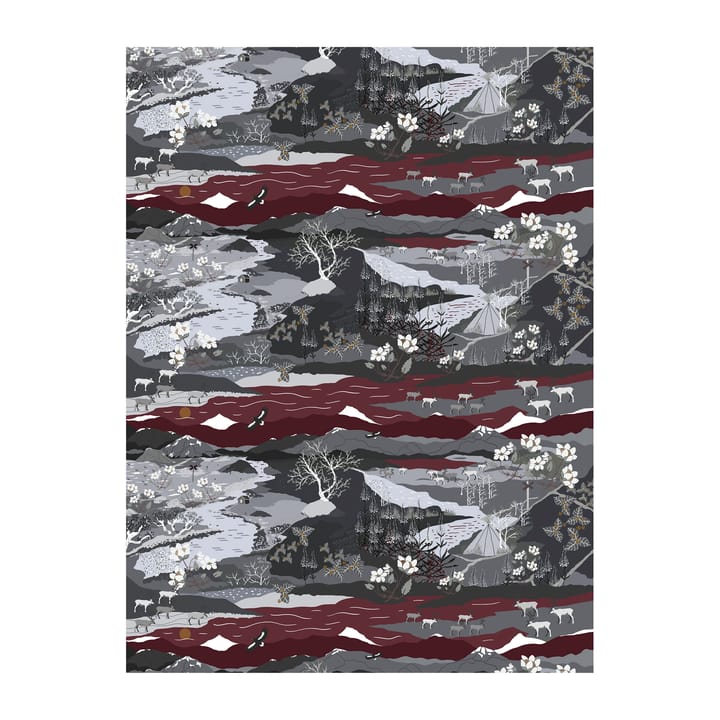 Fjällvandring oilcloth - grey-burgundy - Arvidssons Textil