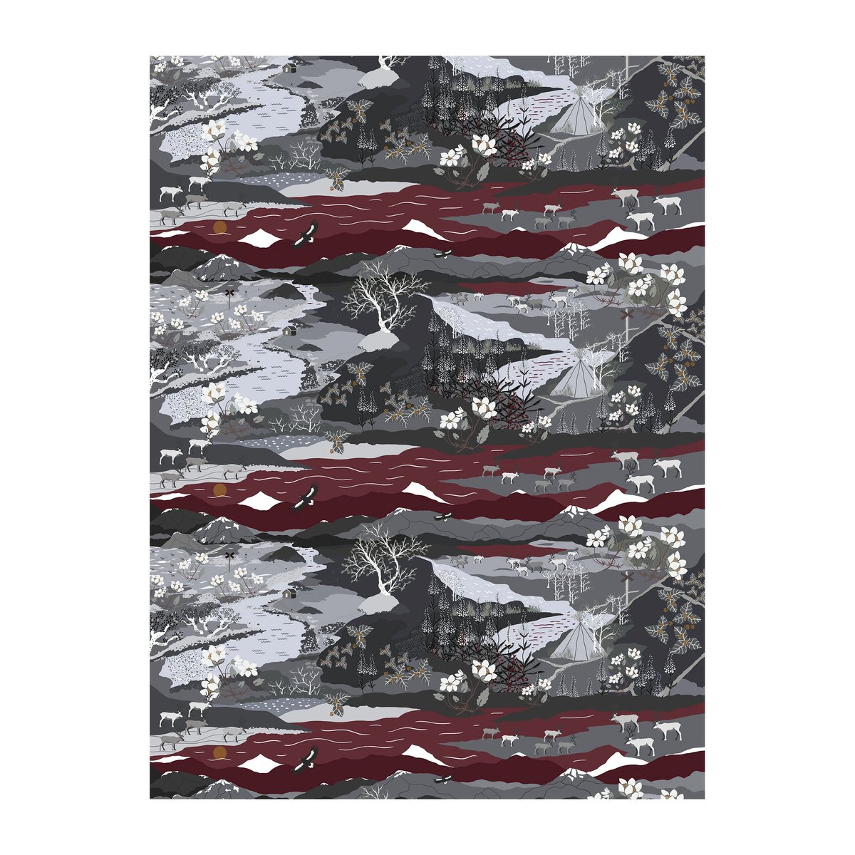 Arvidssons Textil Fjällvandring oilcloth grey-burgundy