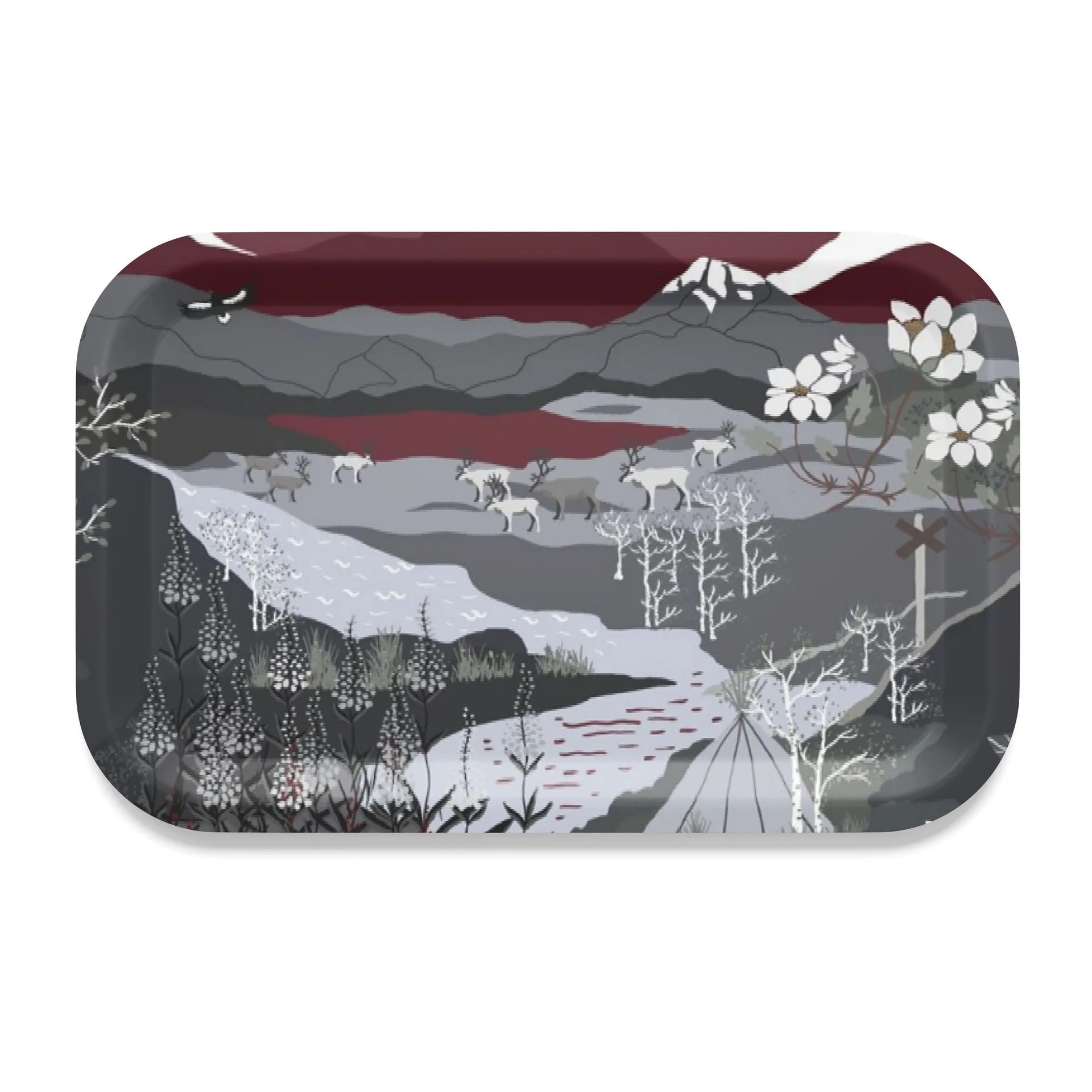 Fjällvandring tray 21x33 cm, grey-burgundy Arvidssons Textil