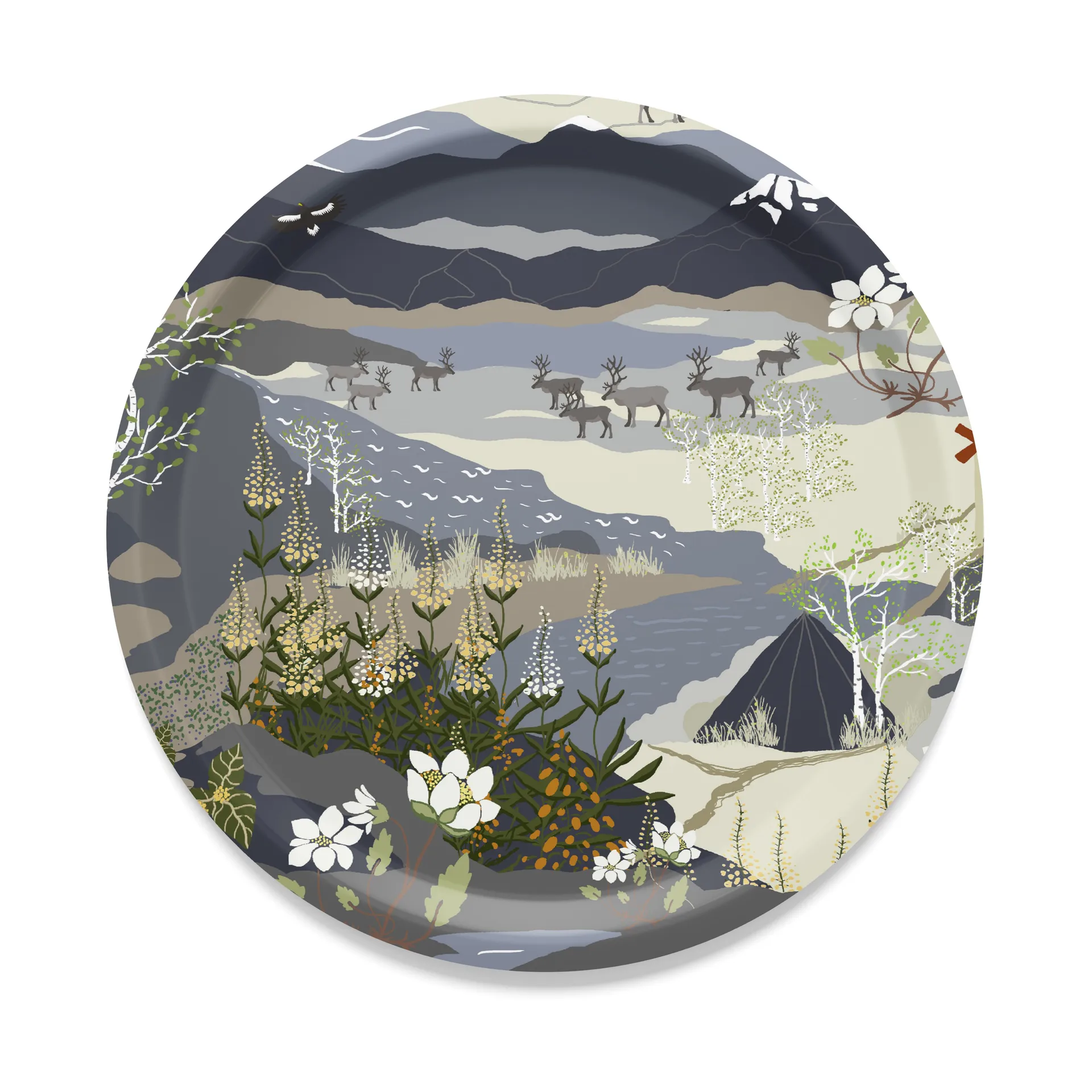 Fjällvandring tray Ø31 cm, Blue Arvidssons Textil