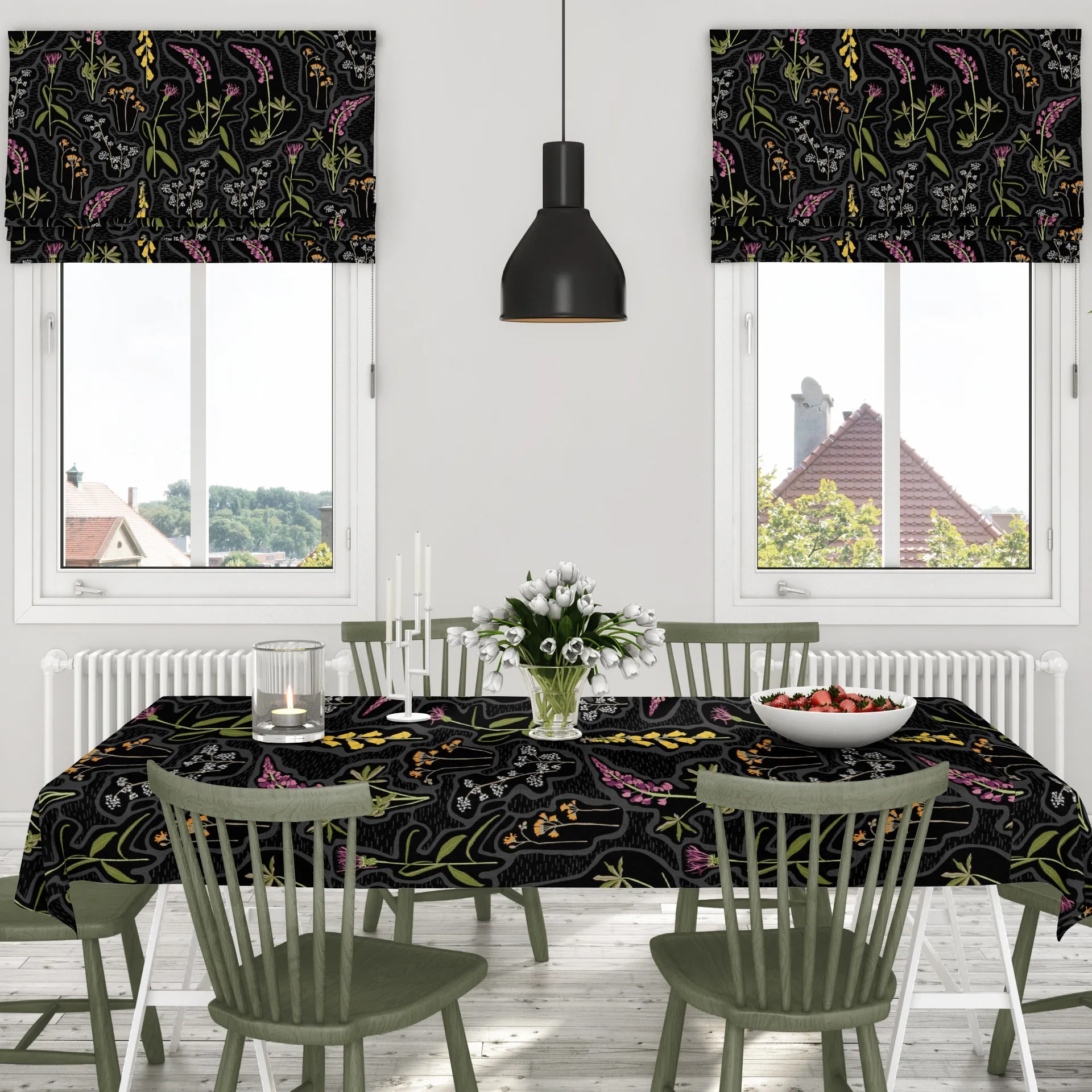 Florens oilcloth, black-multi Arvidssons Textil