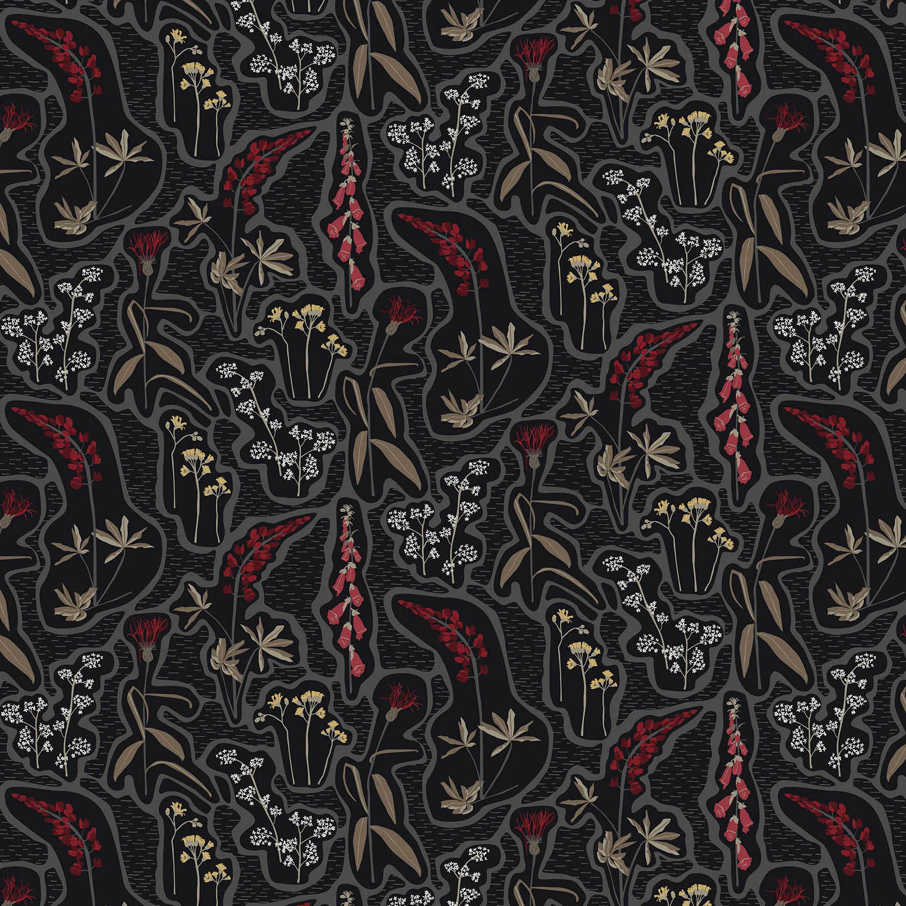 Florens oilcloth, black-red Arvidssons Textil