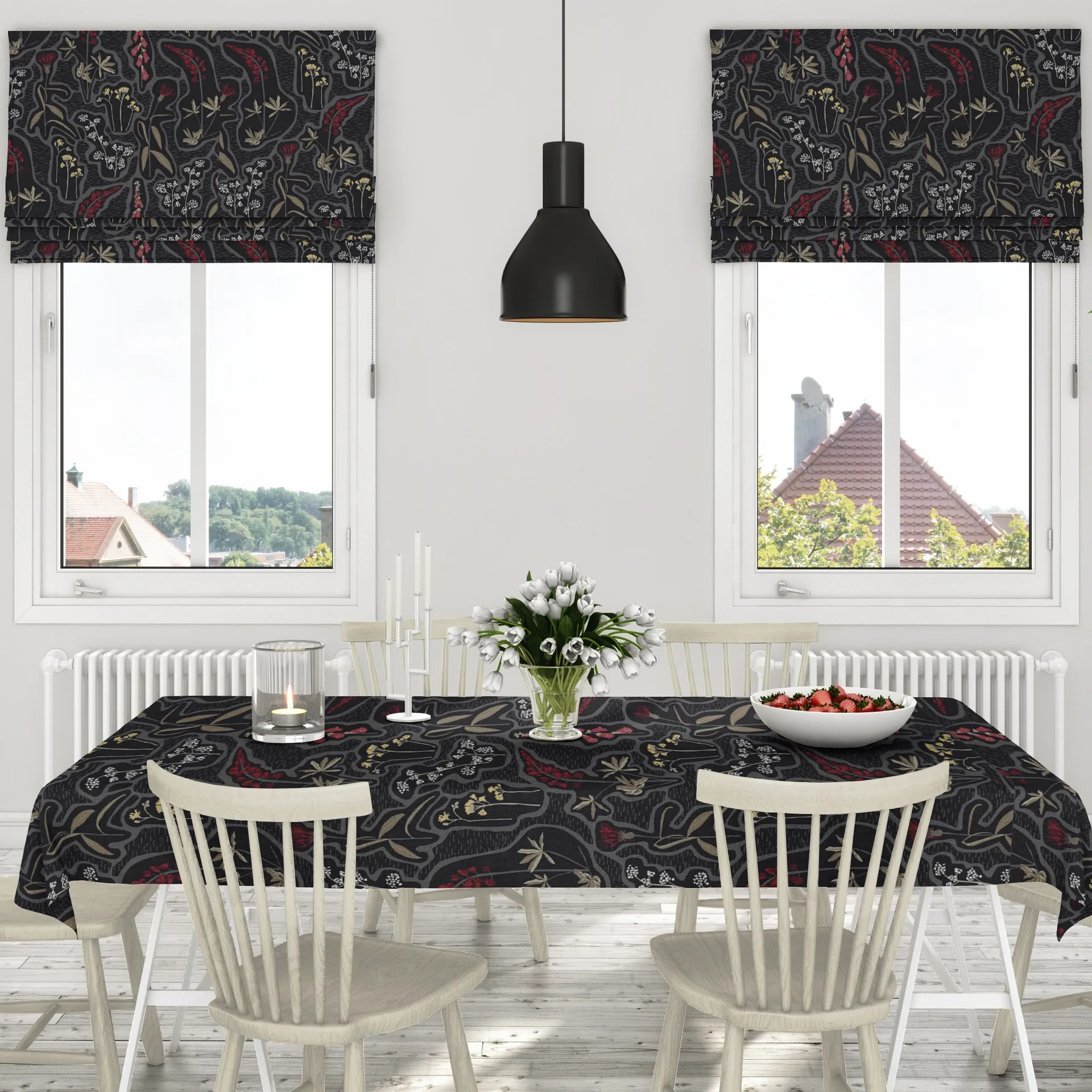Florens oilcloth, black-red Arvidssons Textil