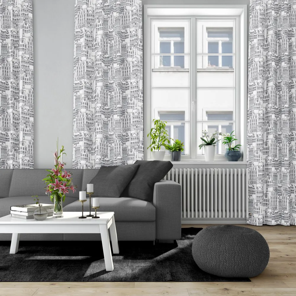 Gamlastan fabric, black-white Arvidssons Textil