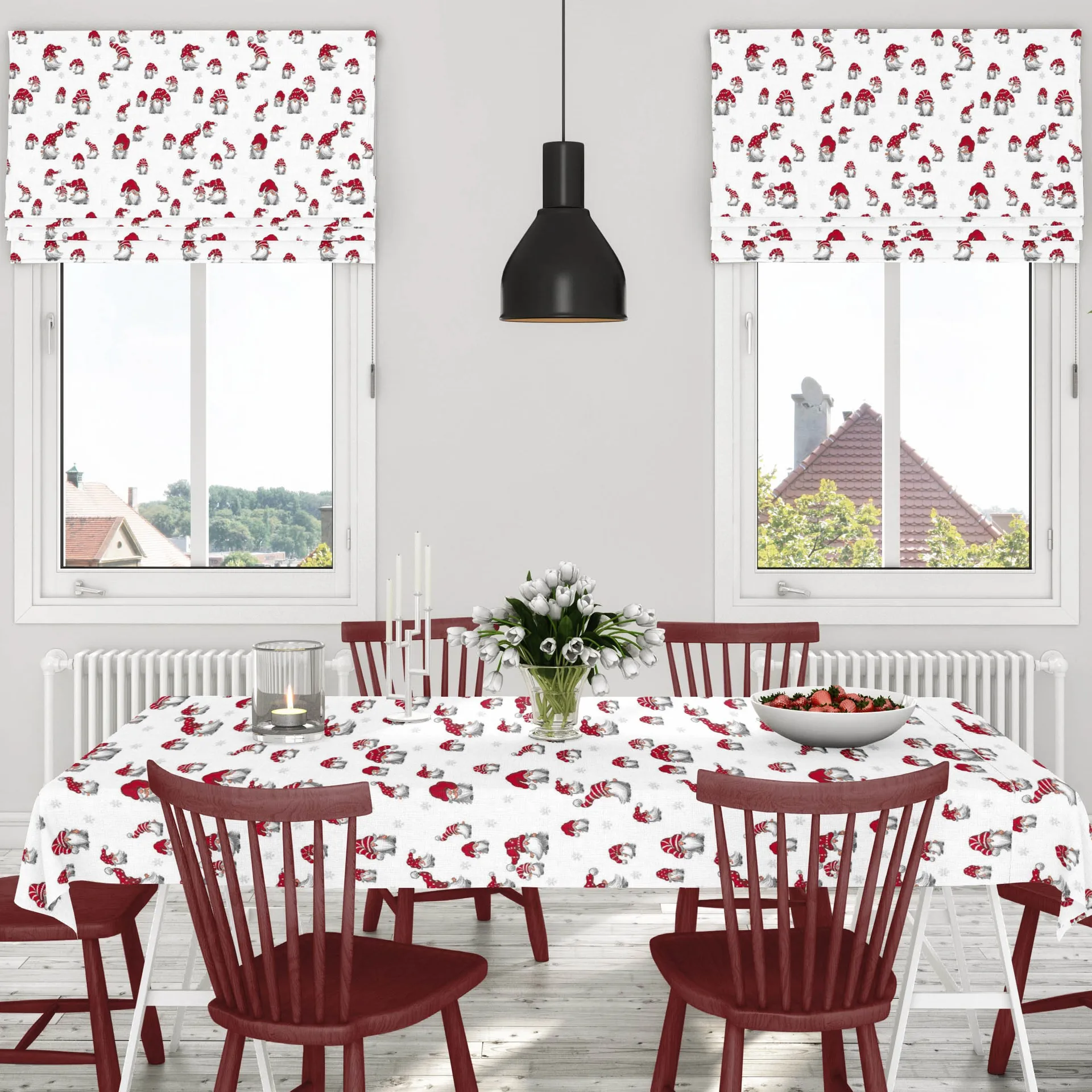 Julian oilcloth, off white-red Arvidssons Textil