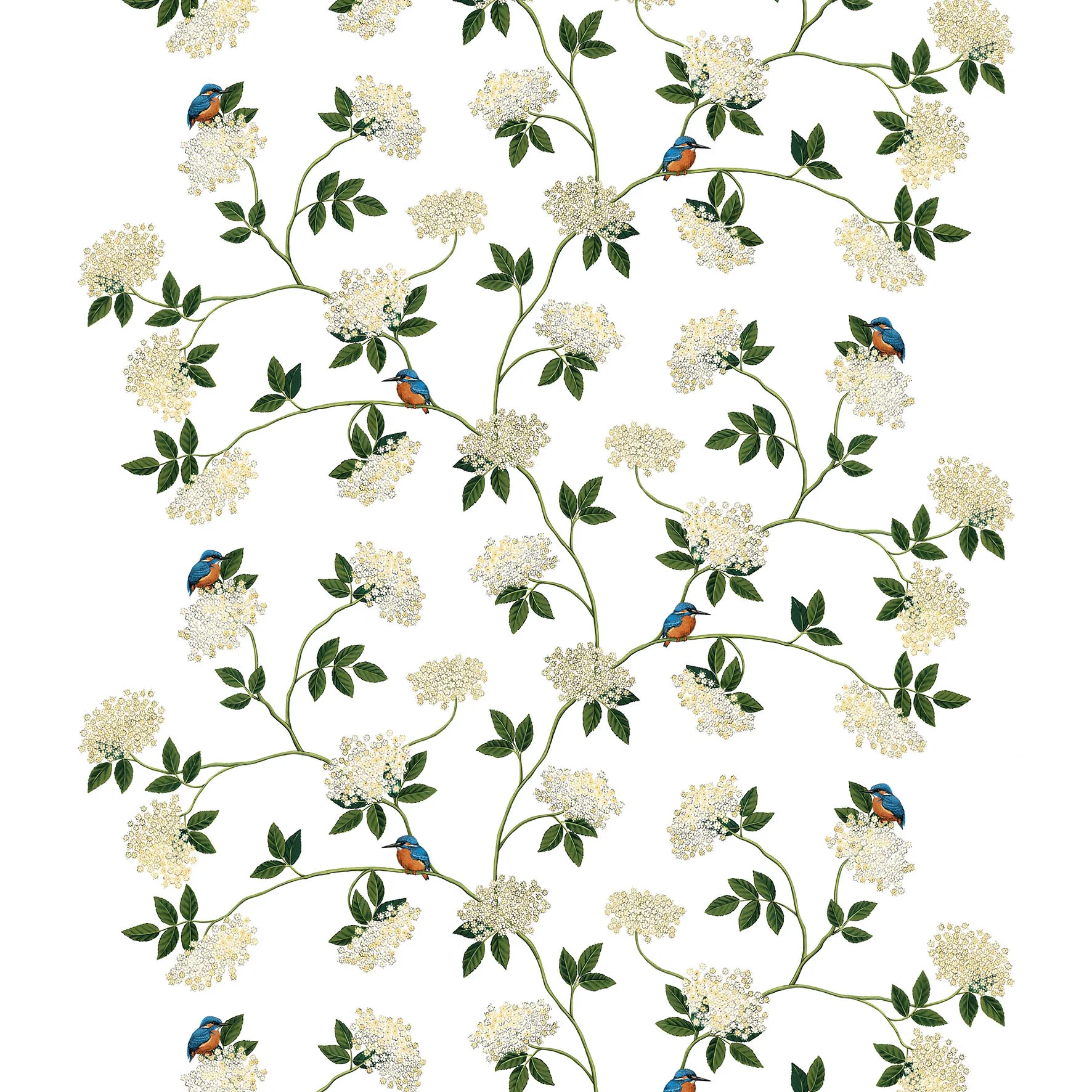 Kungsfiskaren fabric, white Arvidssons Textil