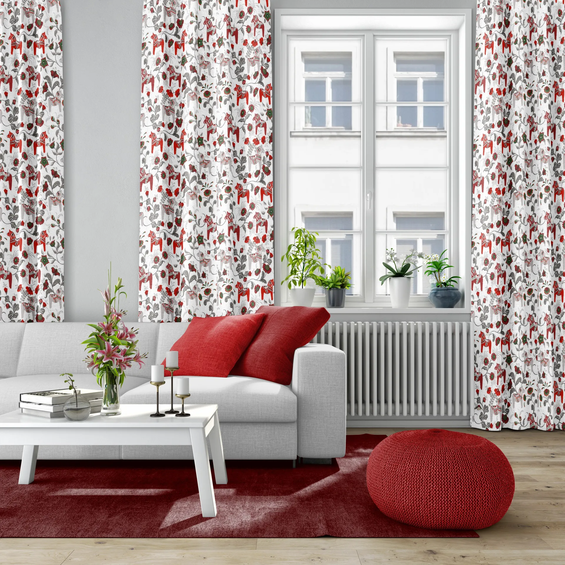 Leksand fabric, Wine red Arvidssons Textil