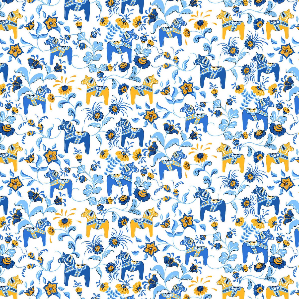 Arvidssons Textil Leksand mini fabric Yellow-blue | Scandinavian Design | Fabric by the metre | Blue
