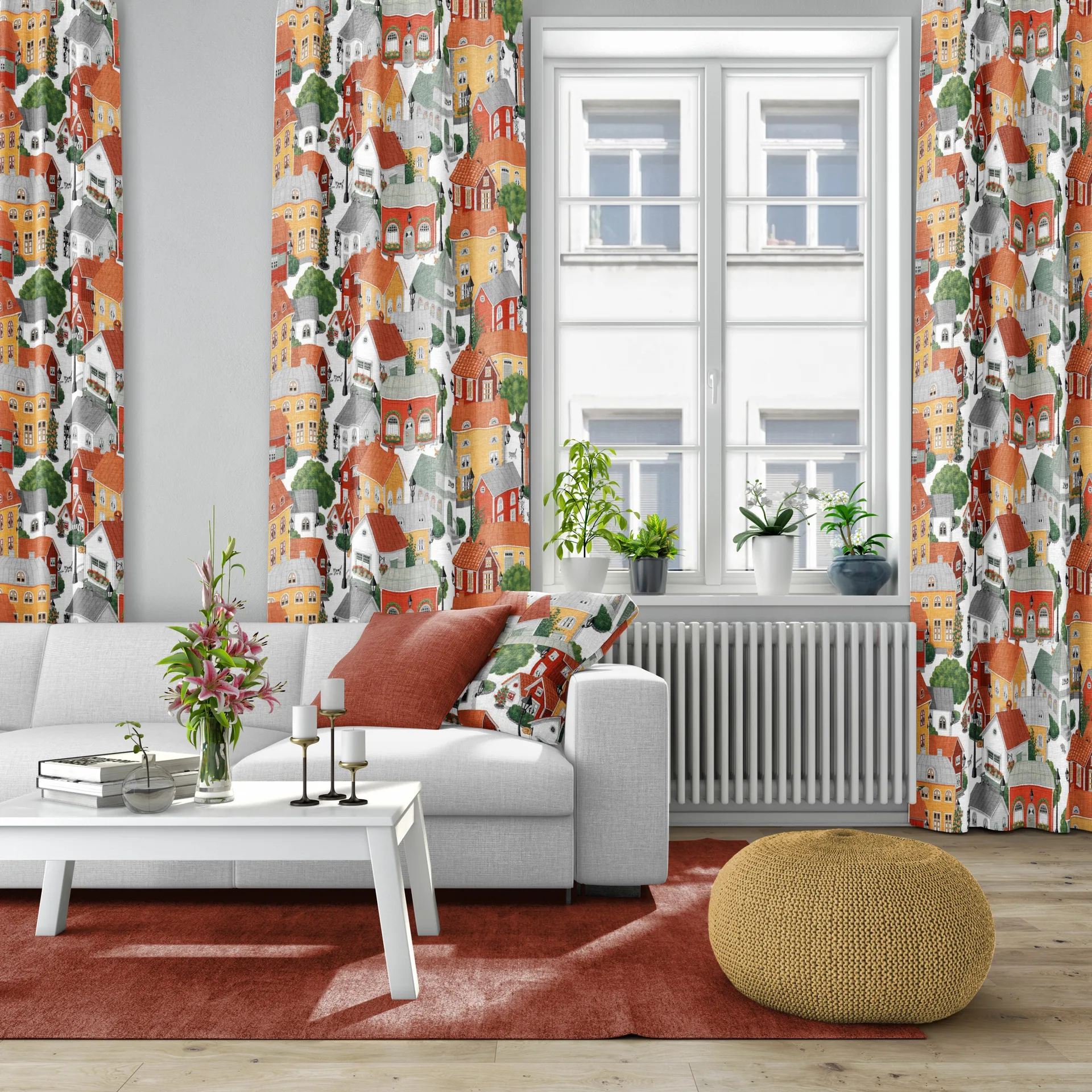 Lyckeby blommar fabric, Red-orange Arvidssons Textil