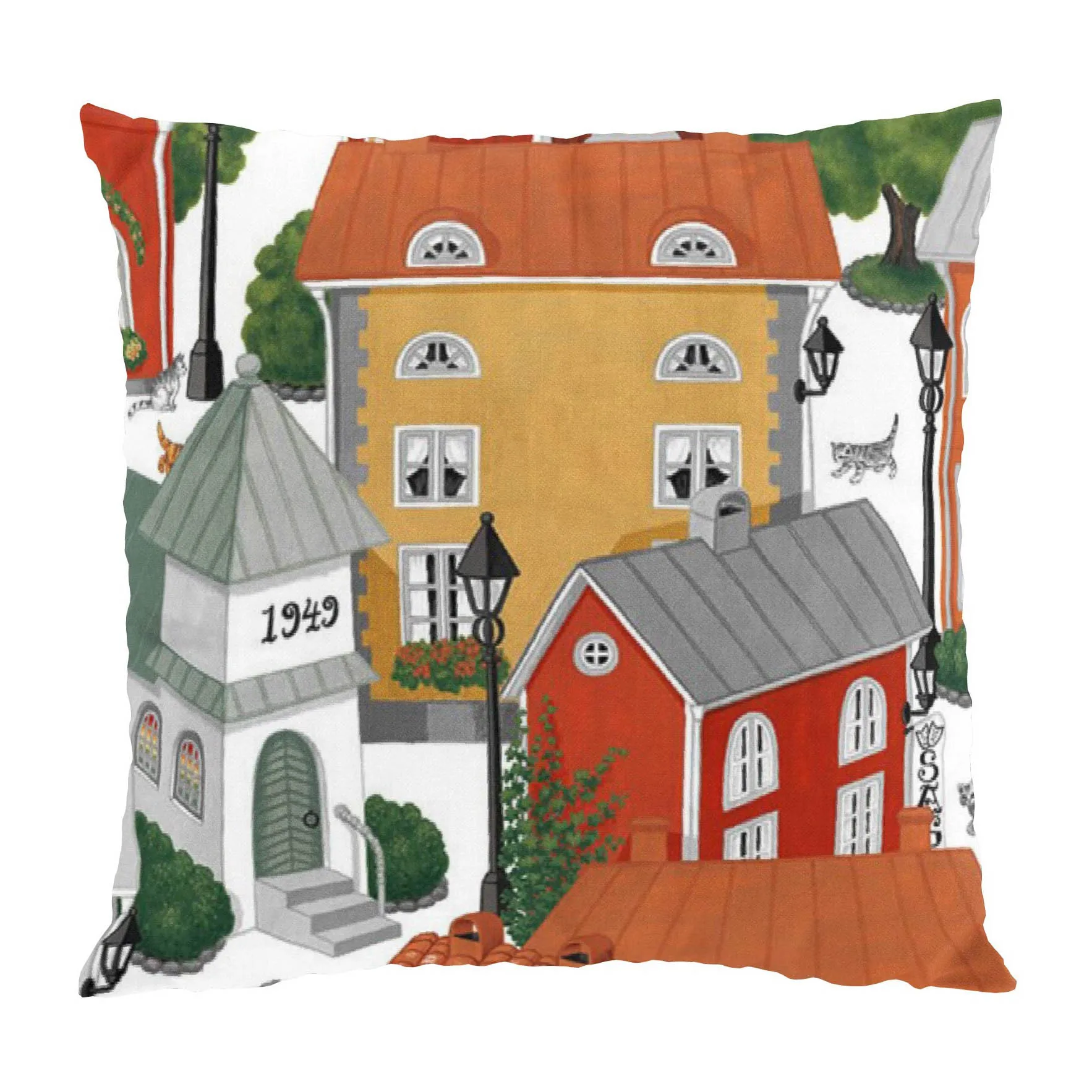 Lyckeby blommar pillowcase, Red-orange Arvidssons Textil