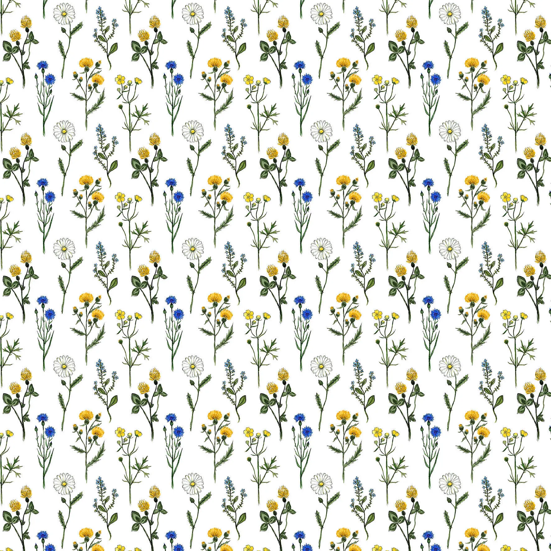 Midsommar fabric, yellow-blue Arvidssons Textil