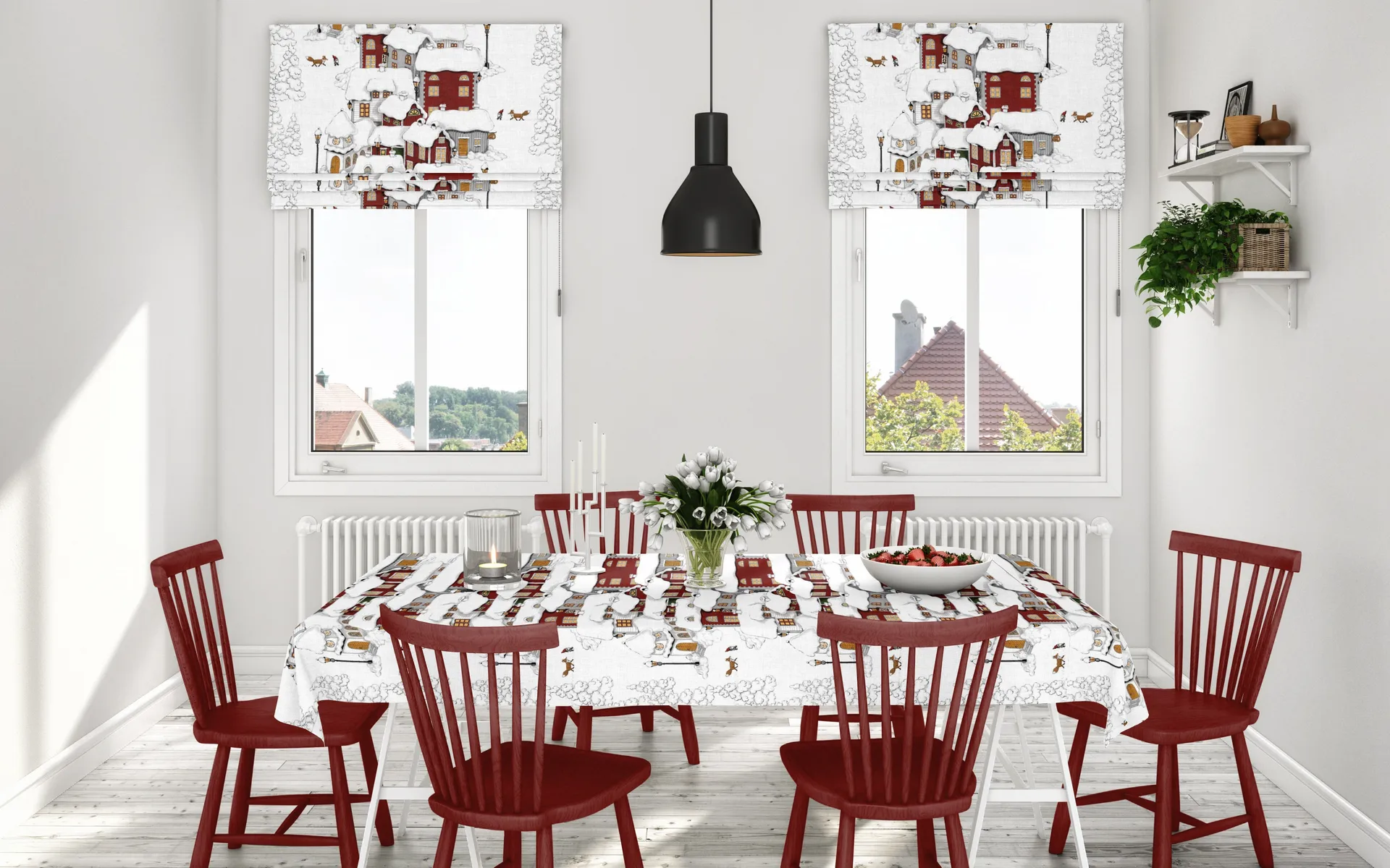 Mikkel oilcloth, Off white-grey-red Arvidssons Textil