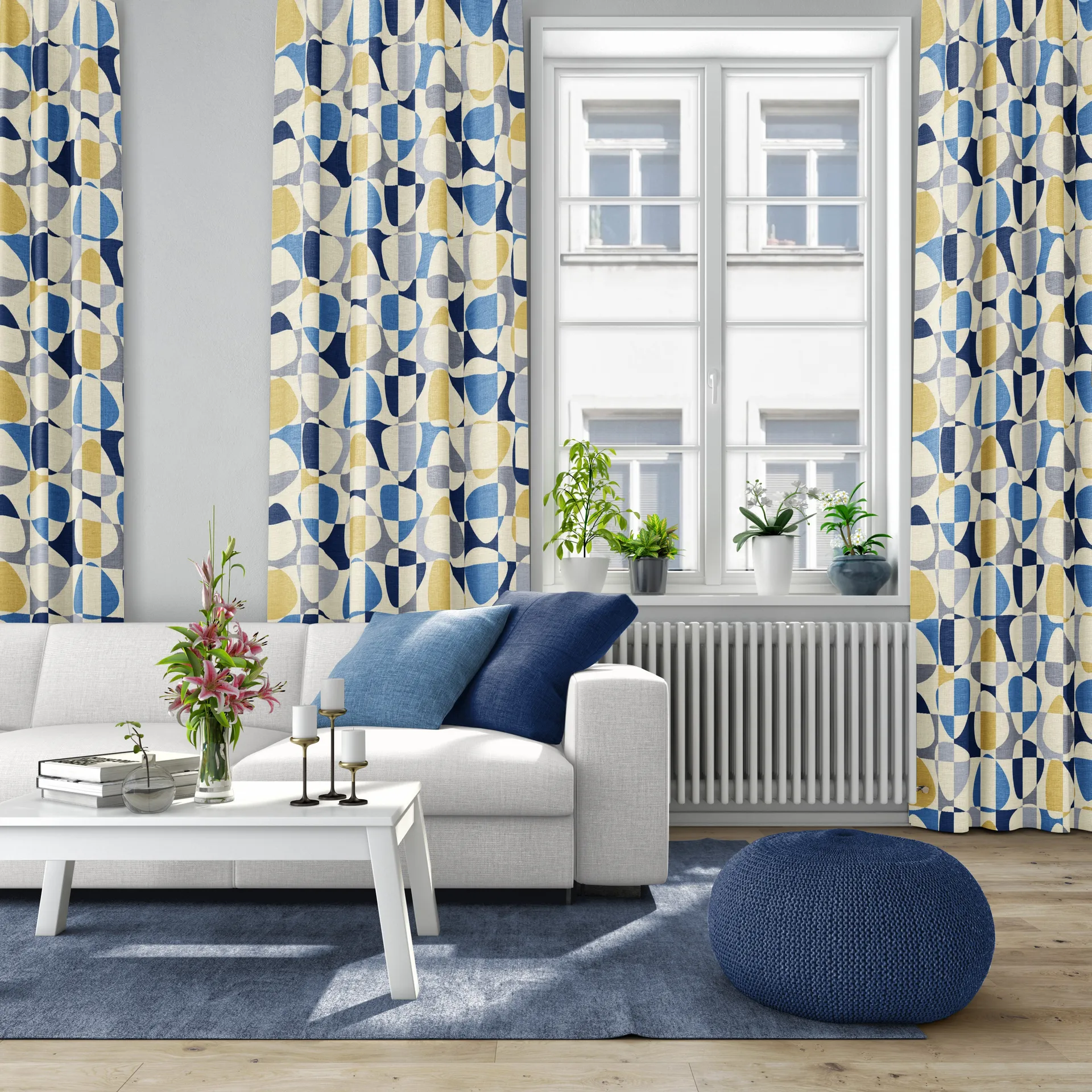 Mosaik fabric, blue Arvidssons Textil